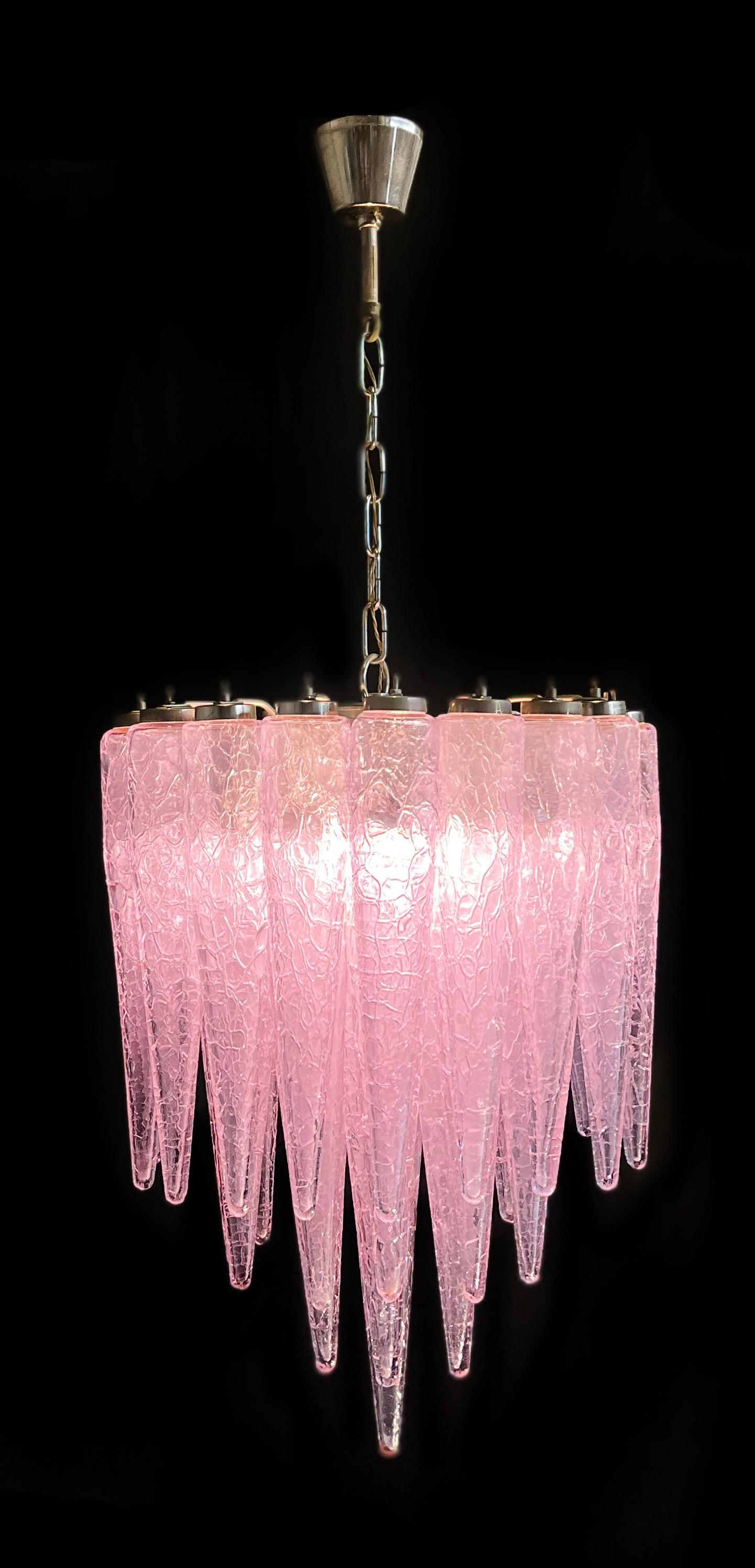 Italian Spectacular Murano Fuxia Glass Chandelier, 1980 For Sale