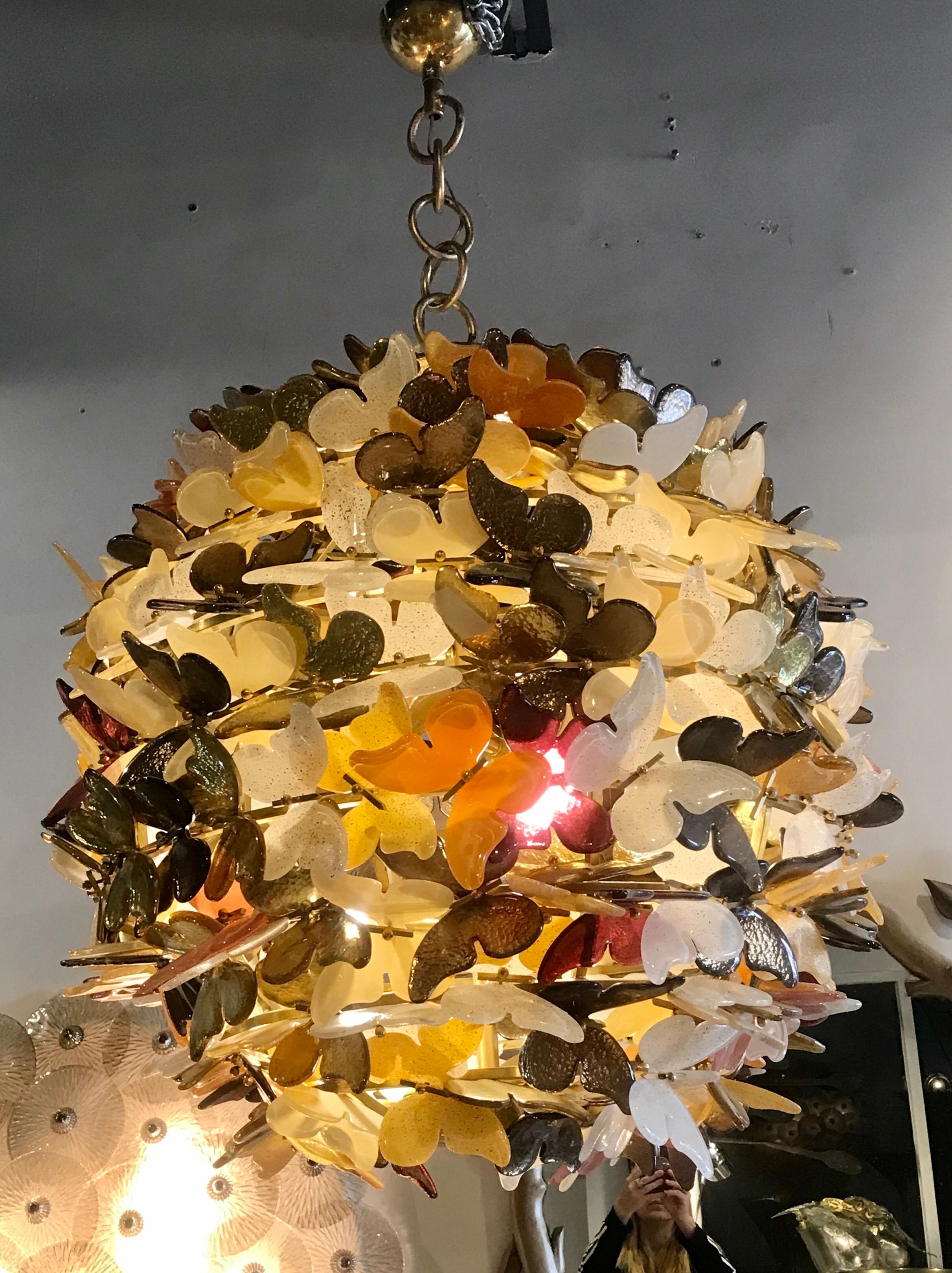 Spectacular Murano Glass Butterfly Globe Chandelier, Italy In Good Condition In Miami, FL