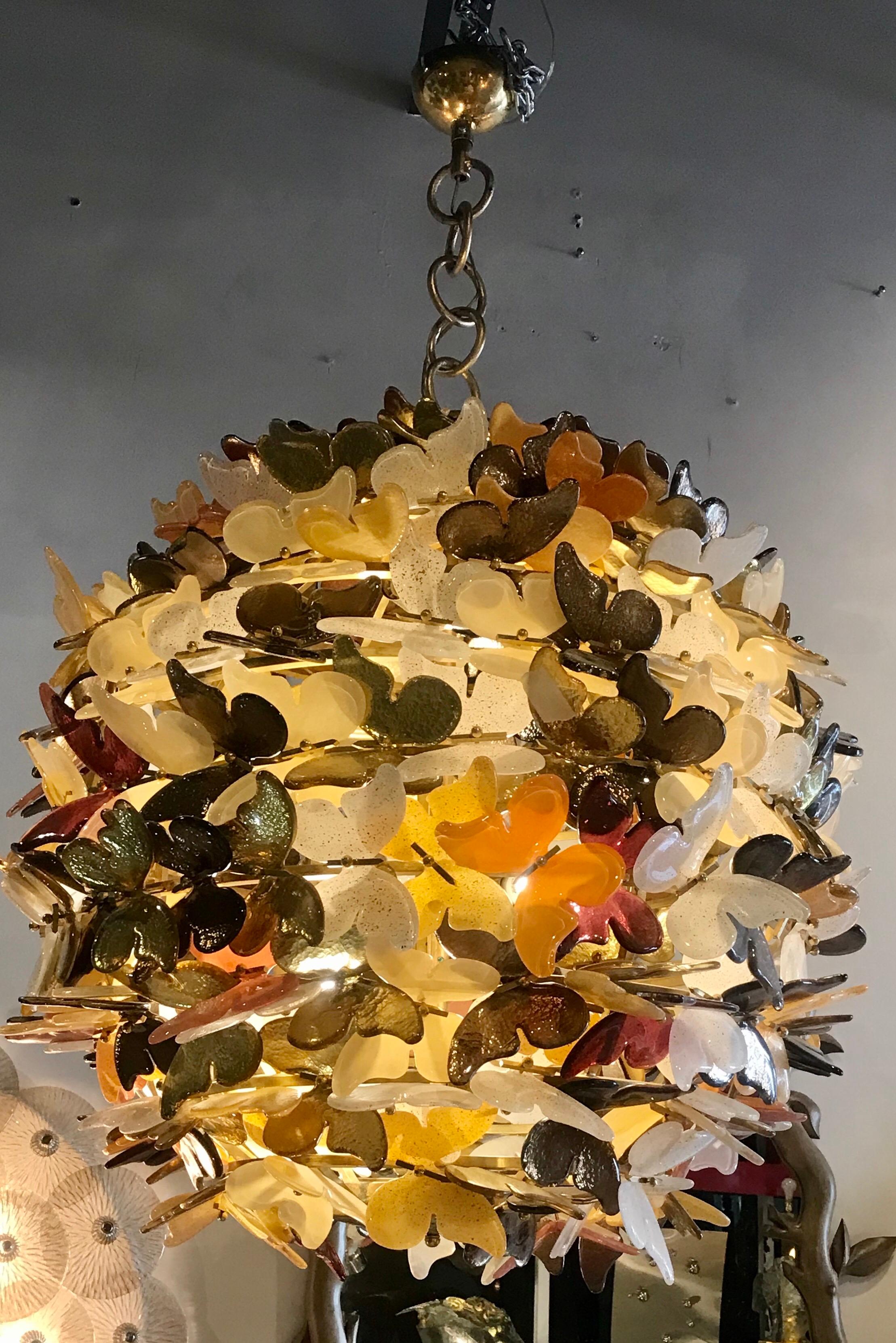 20th Century Spectacular Murano Glass Butterfly Globe Chandelier, Italy