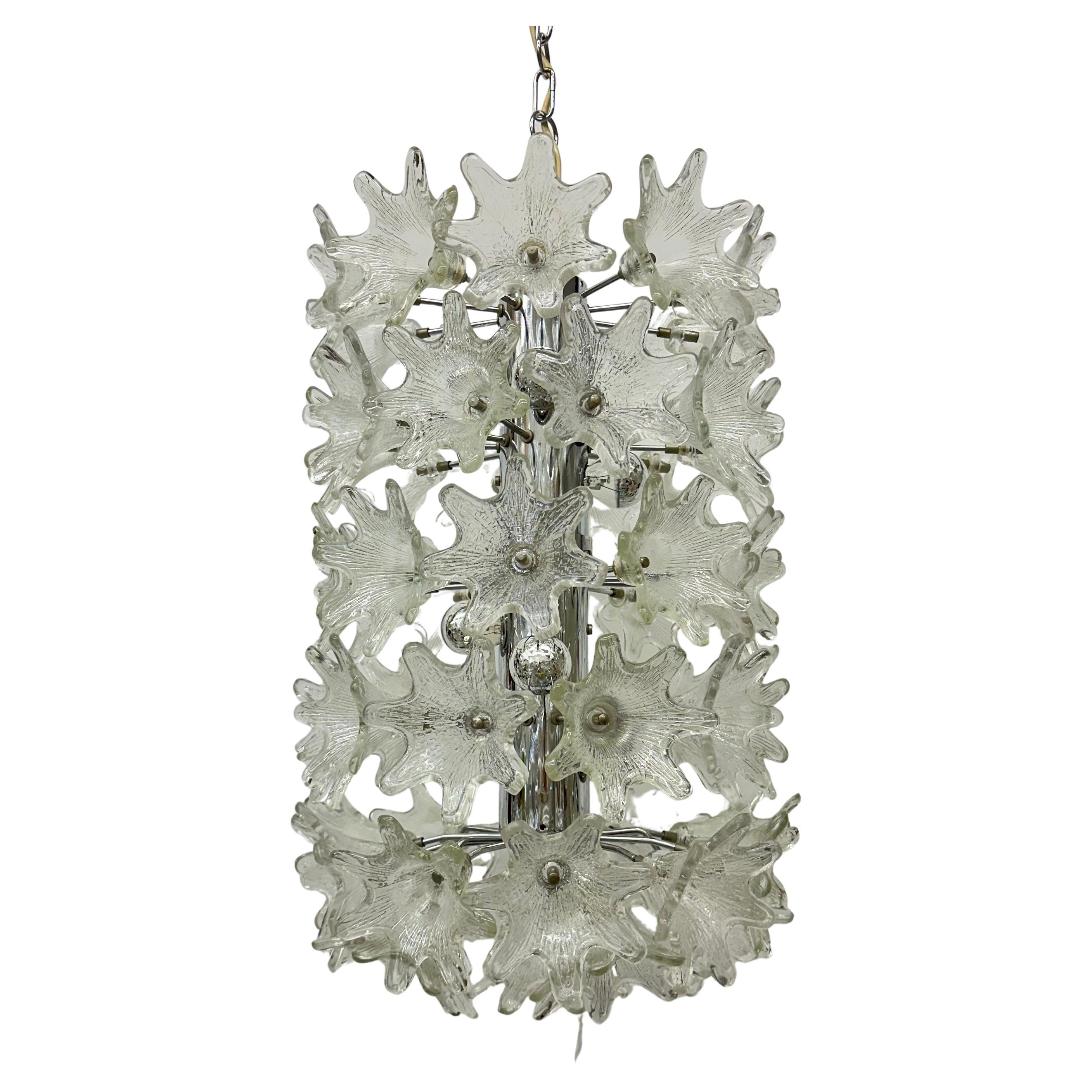 Espectacular araña de flores de cristal de Murano de Venini para VeArt, Italia Años 70