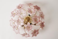 Spectacular Murano glass plafoniere with pink and white glass flowers