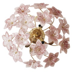 Spectacular Murano glass plafoniere with pink and white glass flowers