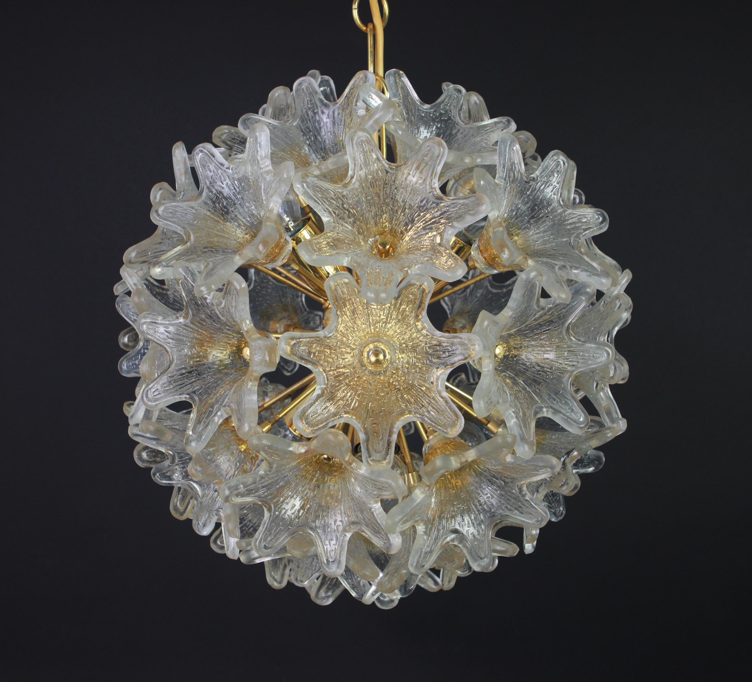 Espectacular Lámpara de Cristal de Murano Flor de Sol de Venini VeArt, Italia Años 70 en venta 2