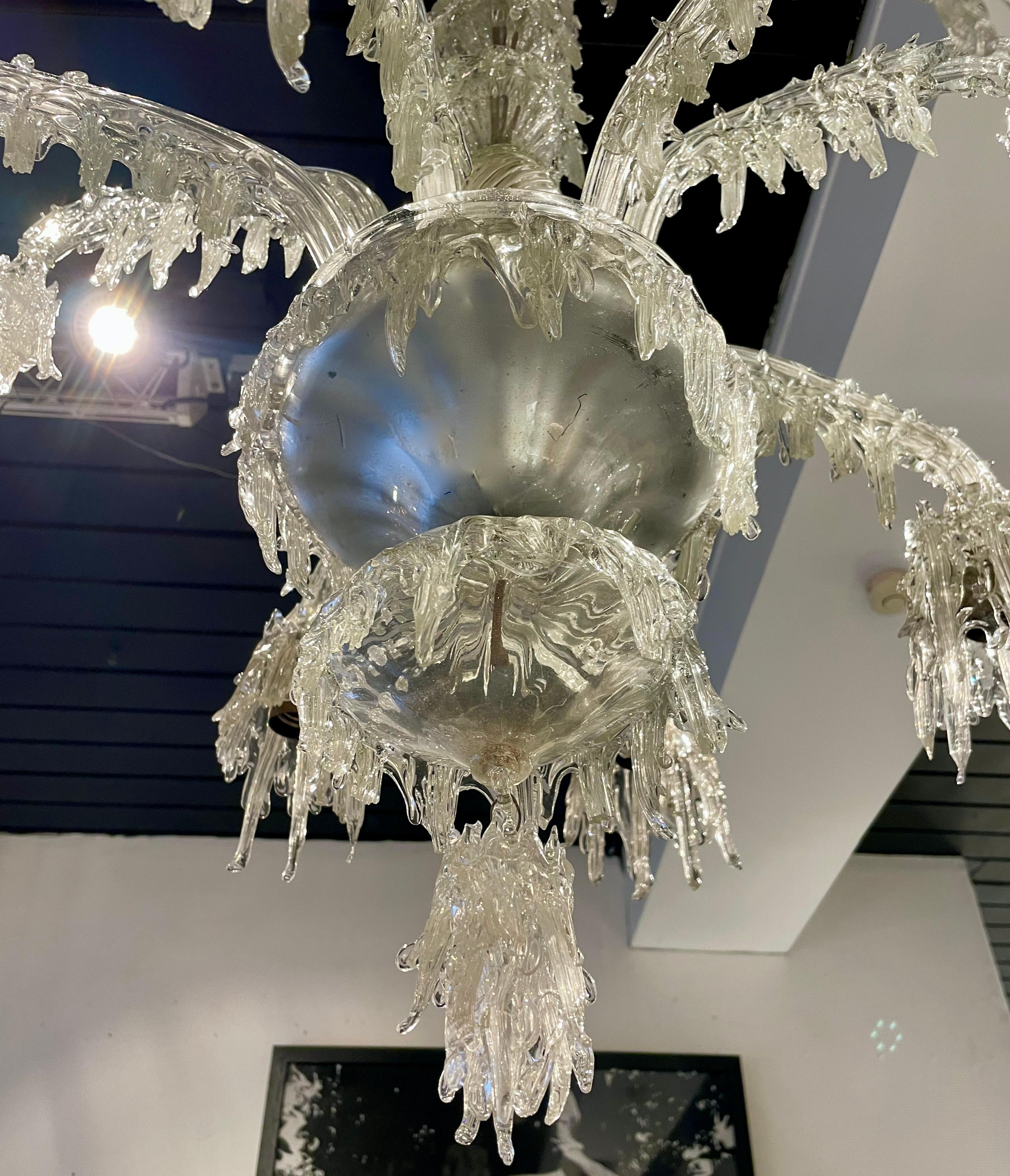 Spectaculaire lustre «talactite » de Murano attribué à Barovier - Italie 1940. Abîmé - En vente à Brussels, BE