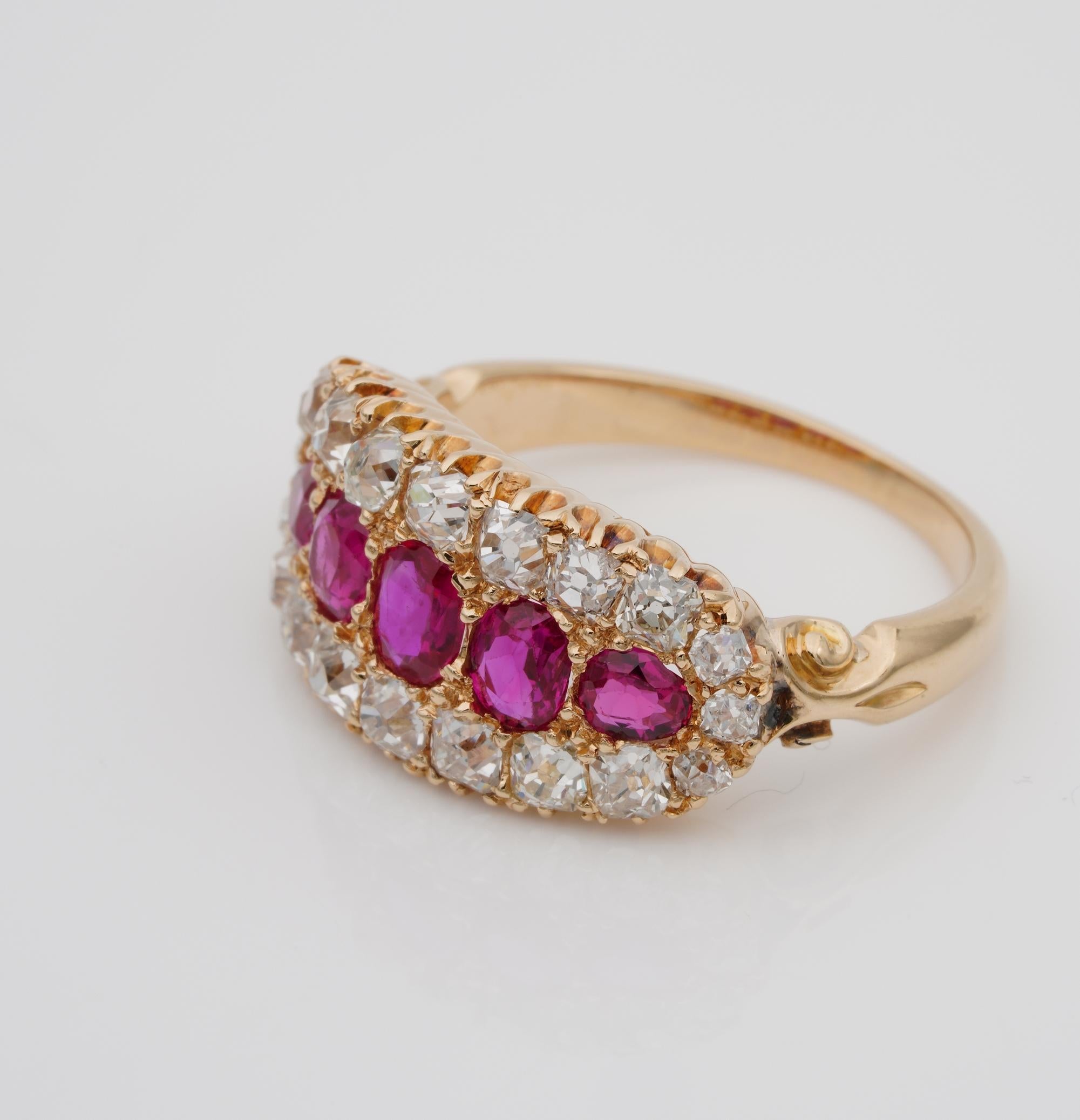 Spectacular Natural Burmese Ruby and Diamond Rare Victorian Ring For Sale 1