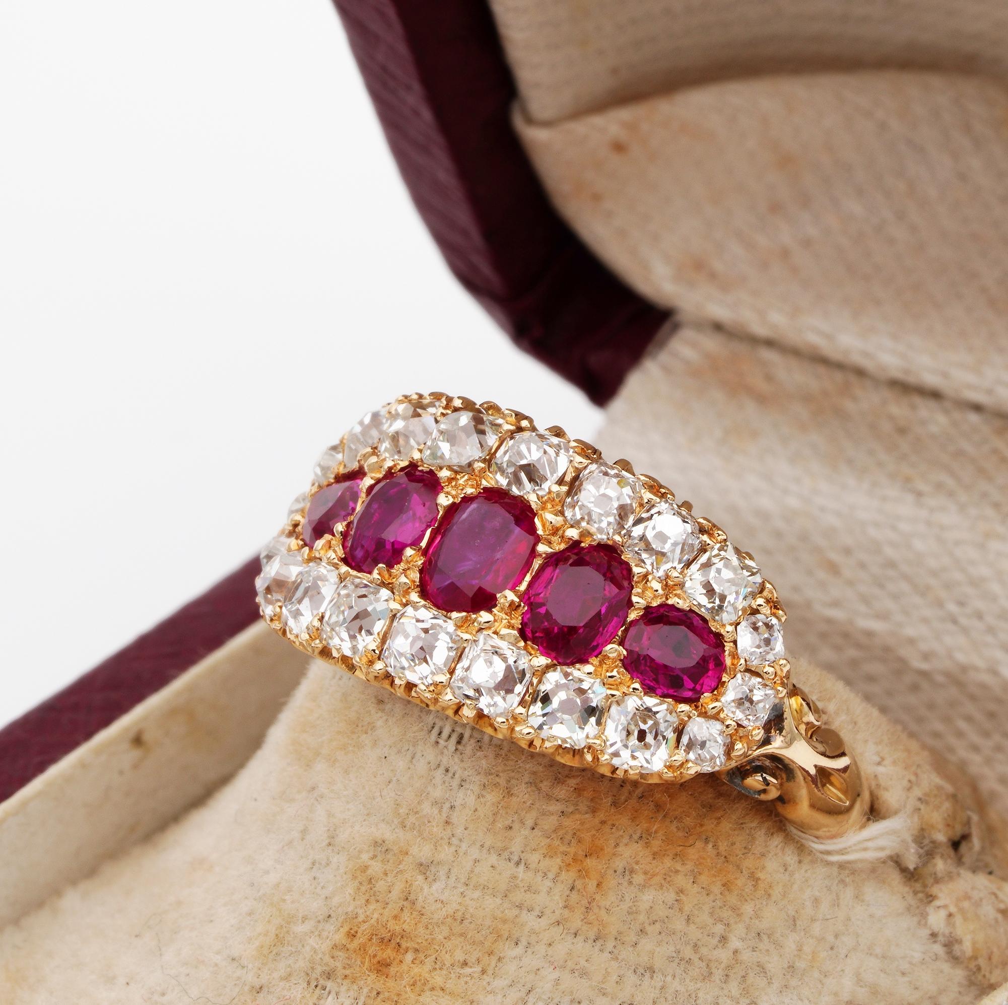 Spectacular Natural Burmese Ruby and Diamond Rare Victorian Ring For Sale 2