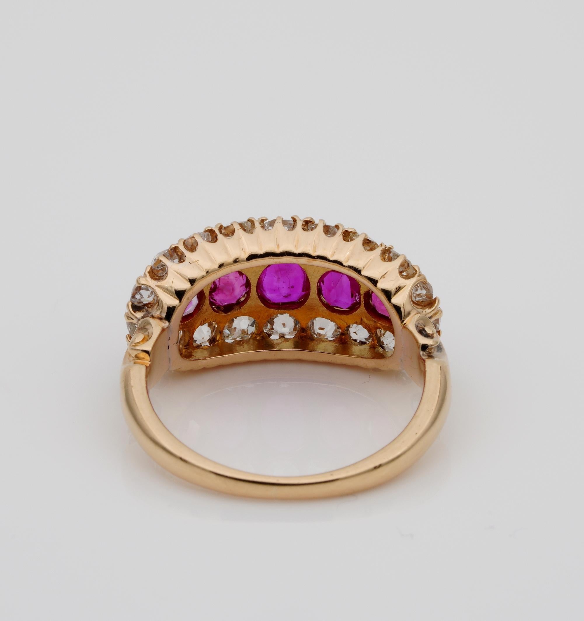 Spectacular Natural Burmese Ruby and Diamond Rare Victorian Ring For Sale 4
