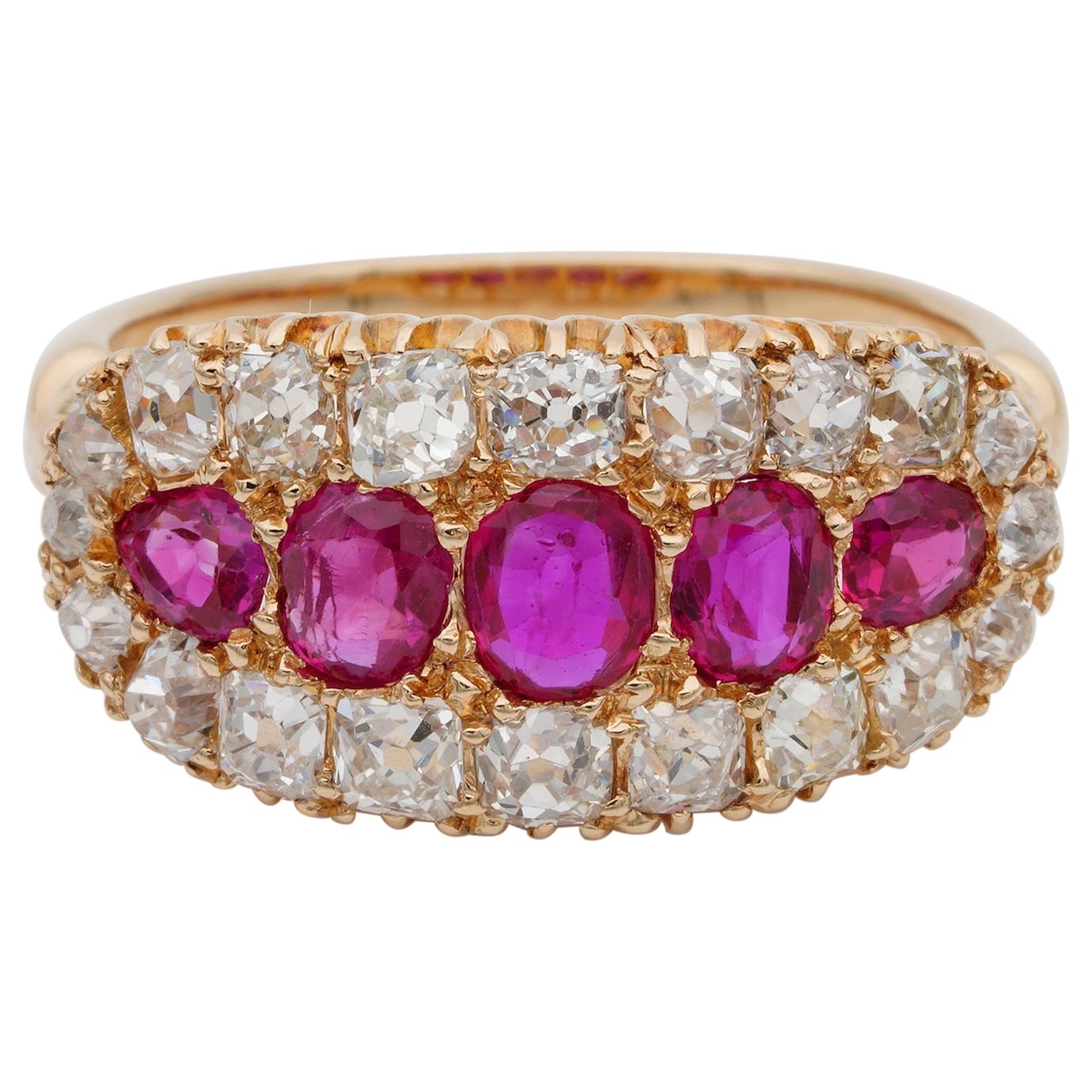 Spectacular Natural Burmese Ruby and Diamond Rare Victorian Ring For Sale