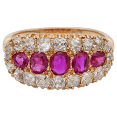 Spectacular Natural Burmese Ruby and Diamond Rare Victorian Ring