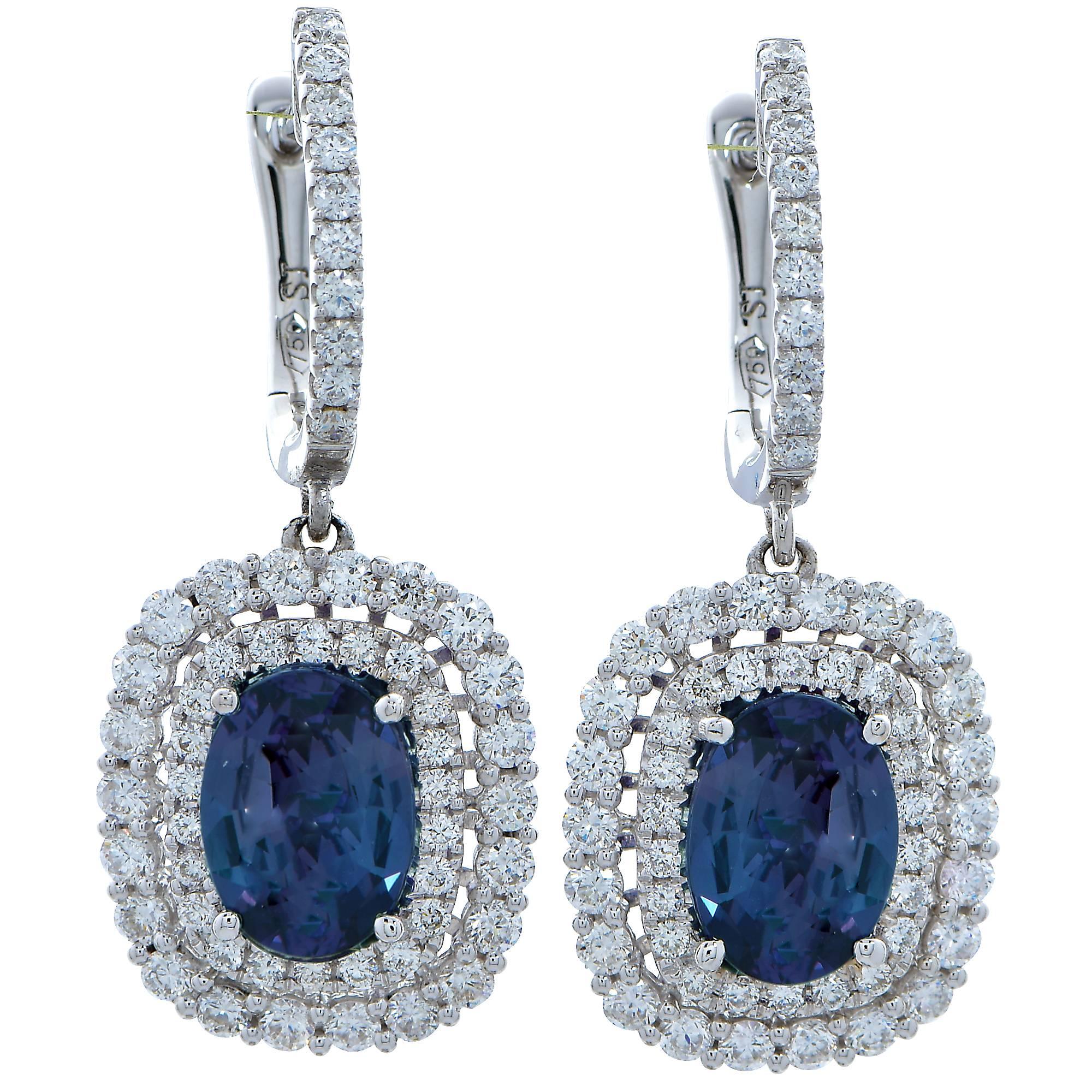Spectacular Natural Chrysoberyl Alexandrite Diamond Earrings