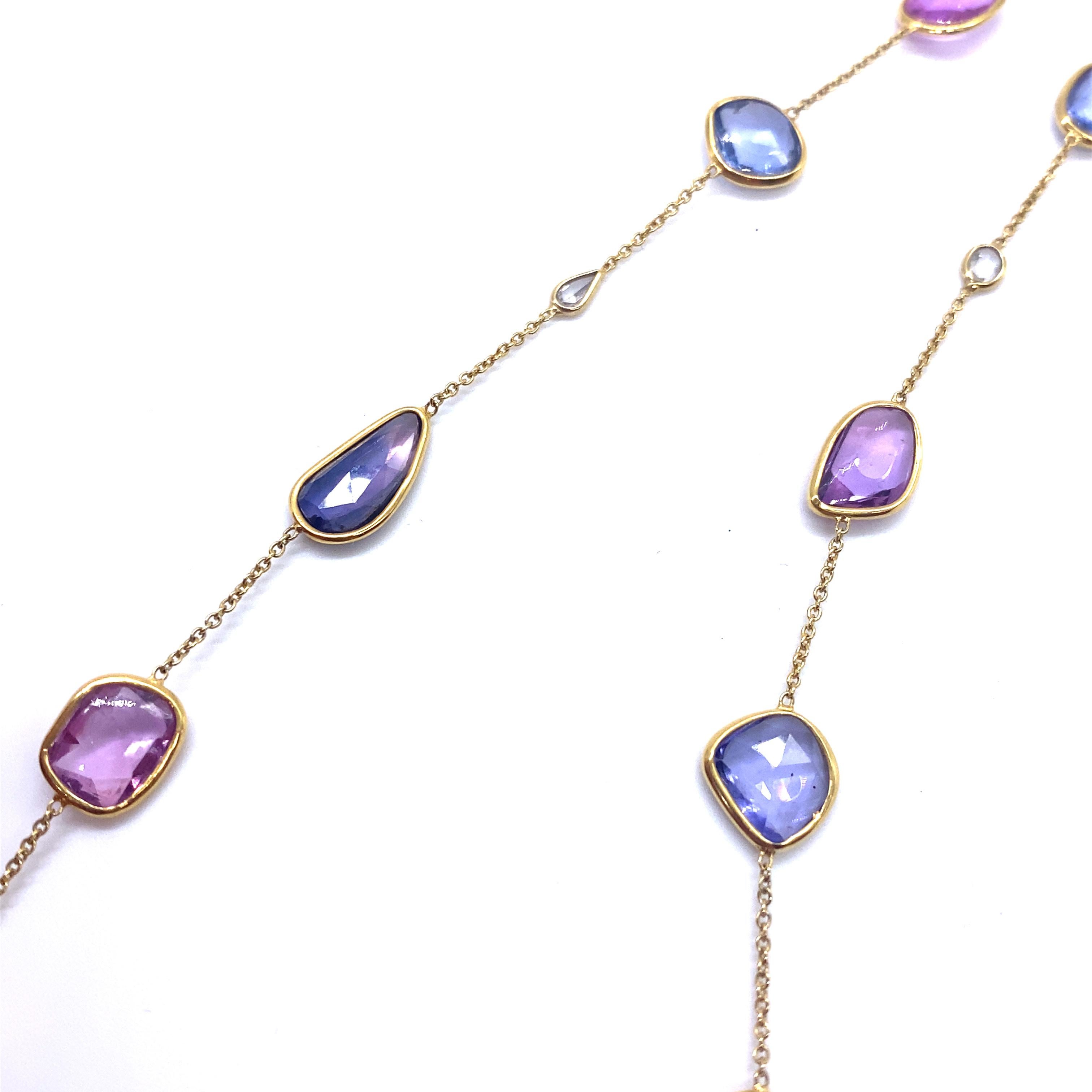 Modern Spectacular Necklace with Colorful Sapphire and 0.50 Carat Rose-Cut Diamonds