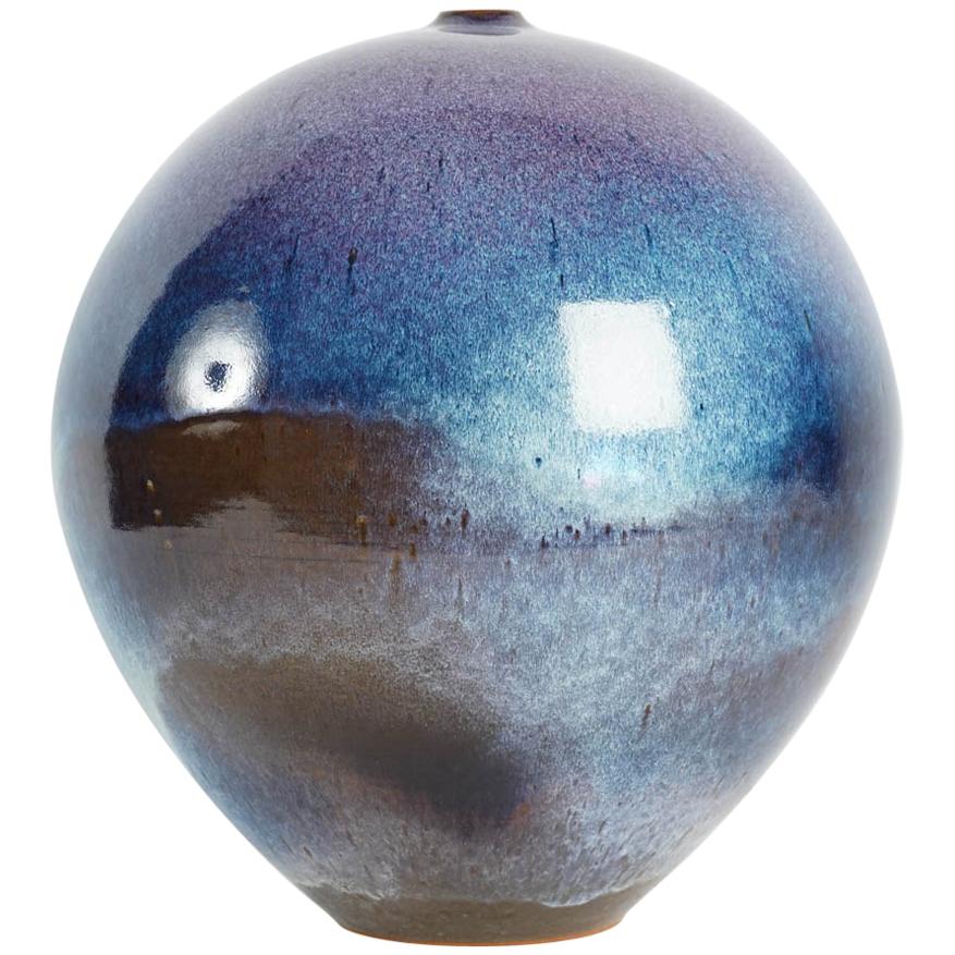 Spectacular One of a Kind Blue "Planet" Vase by Marc Uzan, France, 2003 For Sale