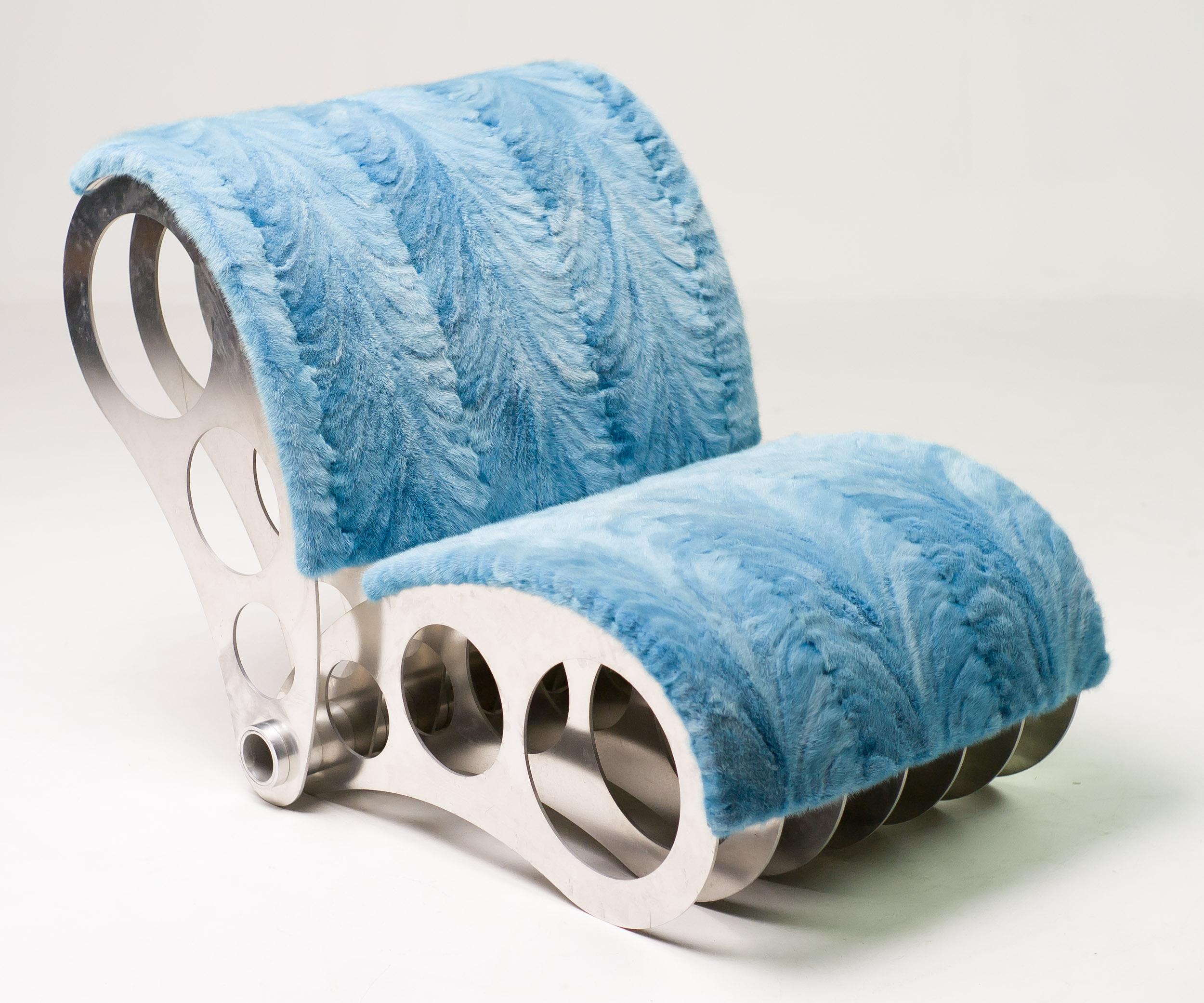 Spectacular One-Off Aluminium Chair in Baby Blue Mink 4