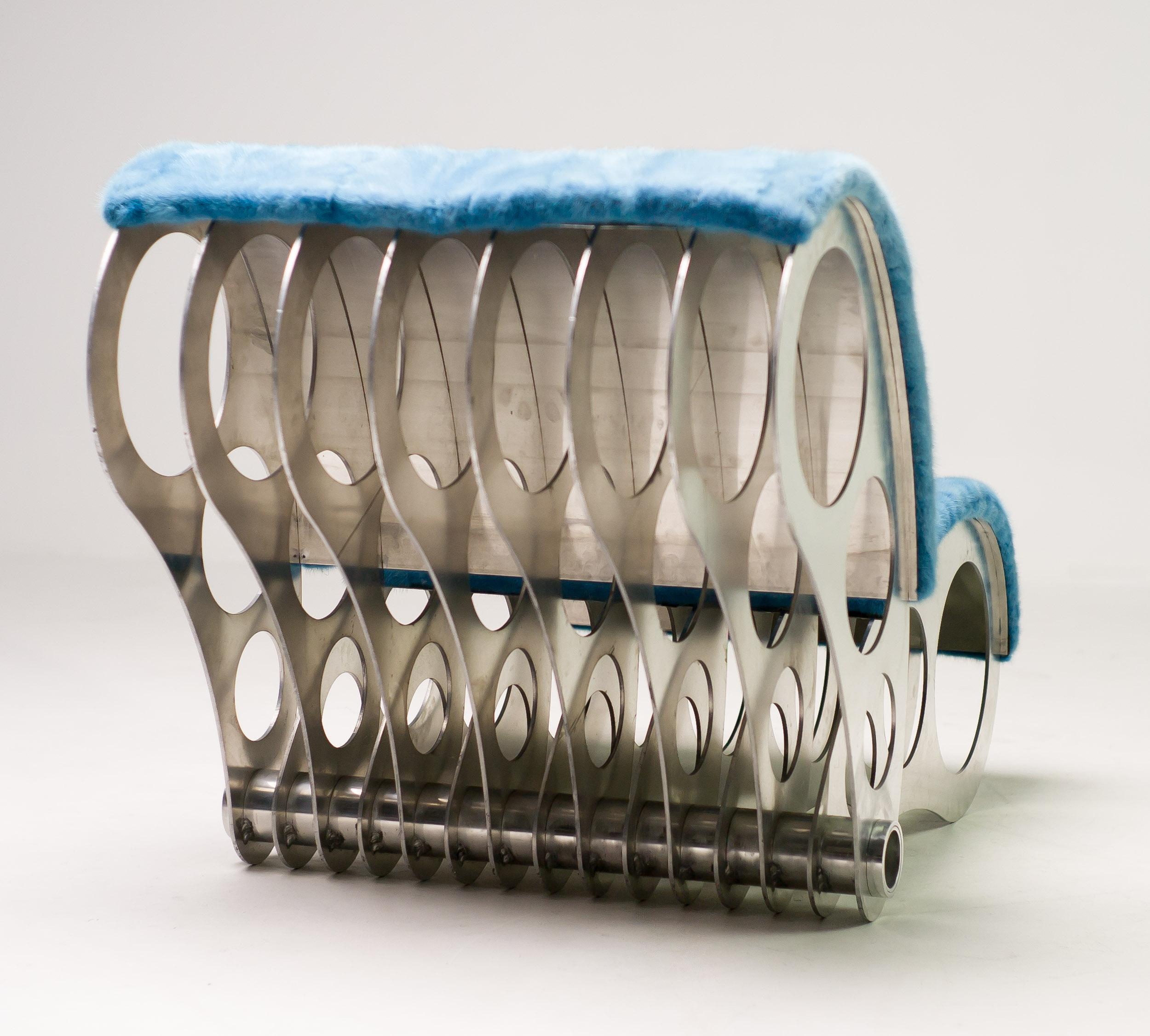 Aluminum Spectacular One-Off Aluminium Chair in Baby Blue Mink