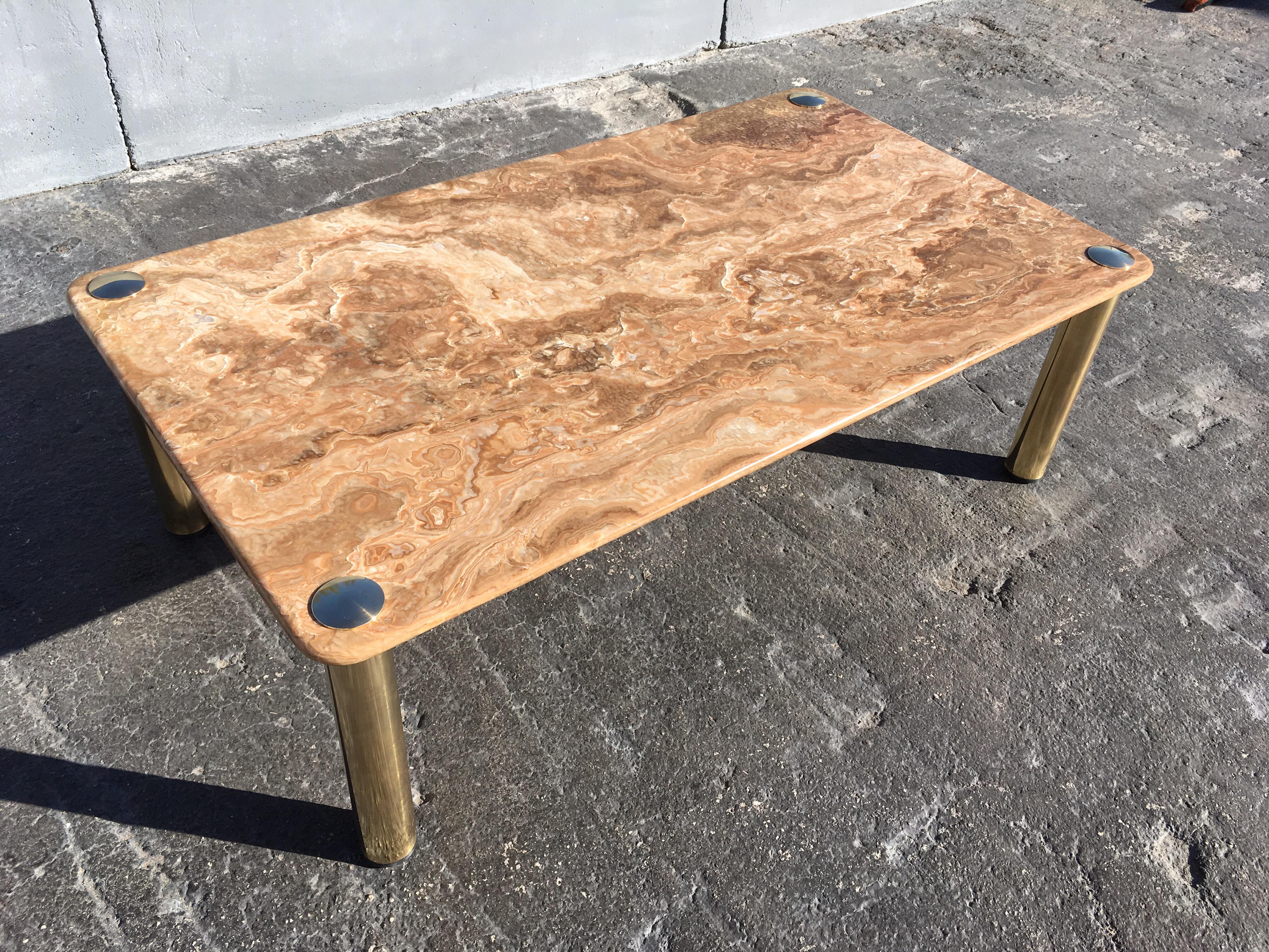 Spectacular Onyx and Brass Coffee Table, Italy, Midcentury 4