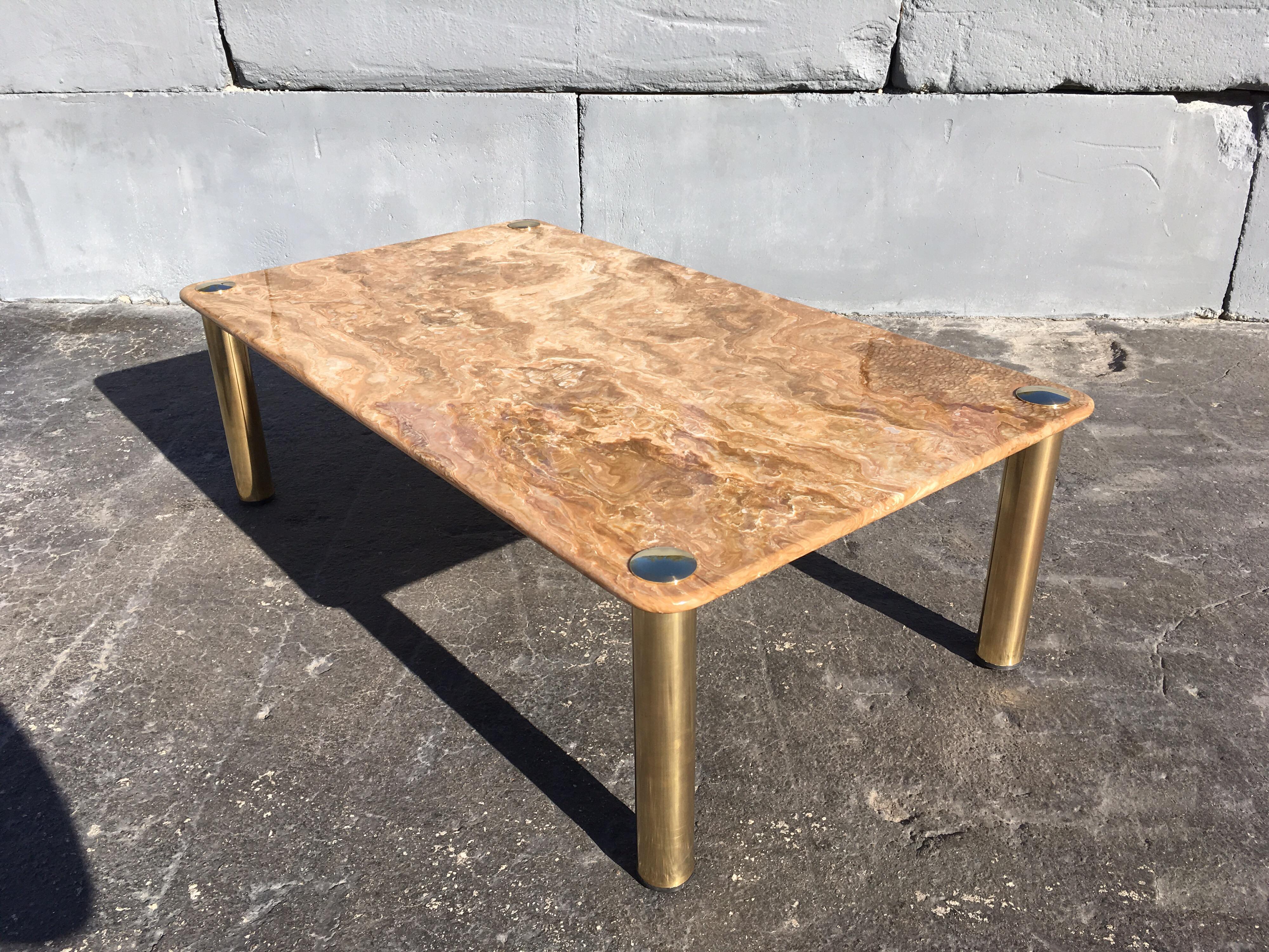 Italian Spectacular Onyx and Brass Coffee Table, Italy, Midcentury