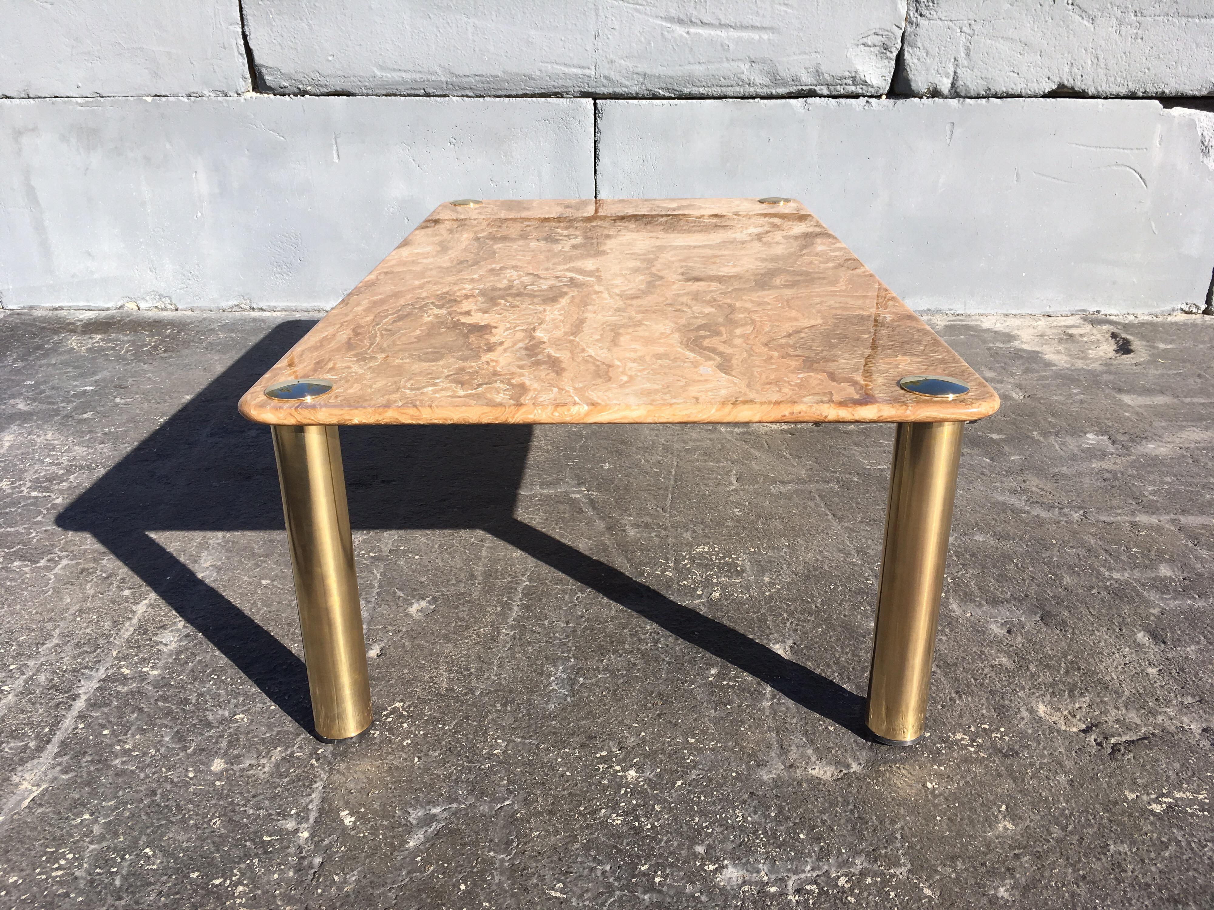 Late 20th Century Spectacular Onyx and Brass Coffee Table, Italy, Midcentury