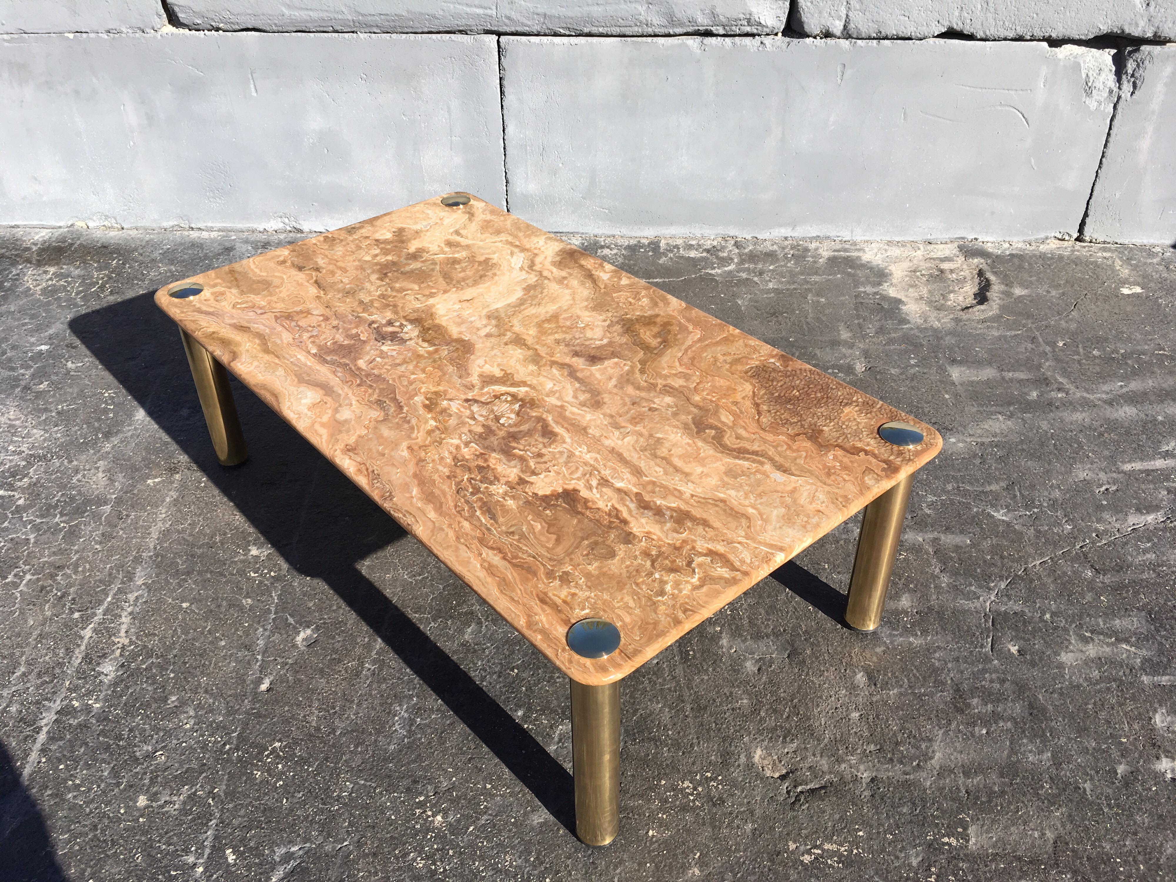 Spectacular Onyx and Brass Coffee Table, Italy, Midcentury 1