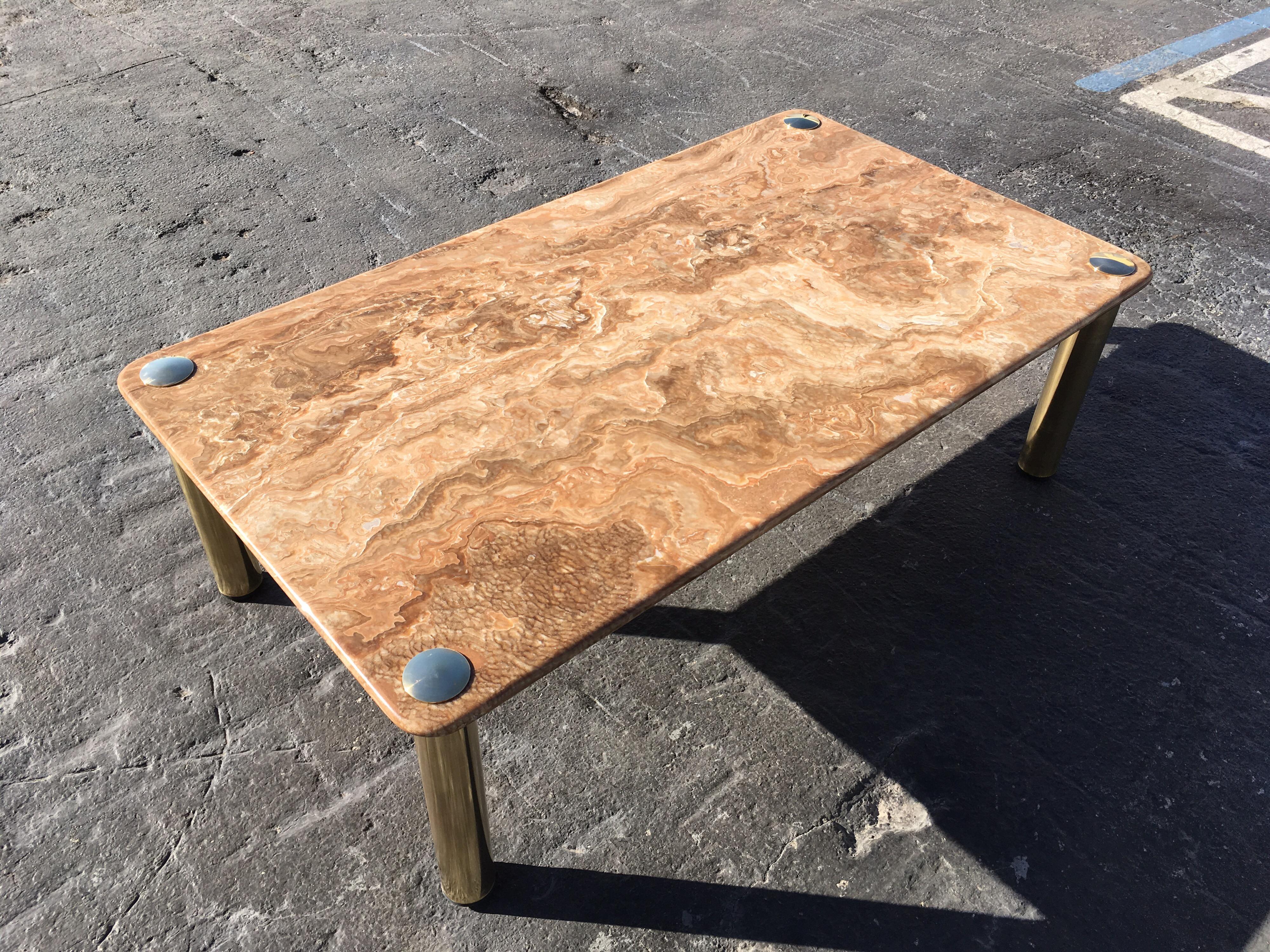 Spectacular Onyx and Brass Coffee Table, Italy, Midcentury 3