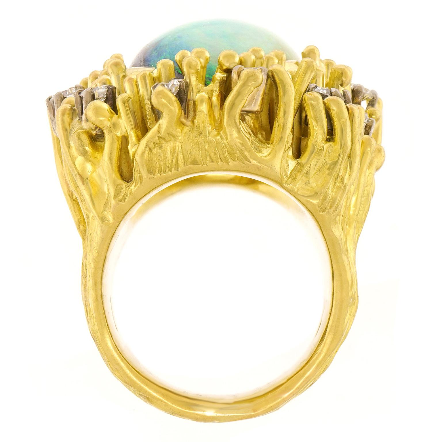 Women's or Men's Spectacular Organo-Chic Opal Ring c1960s