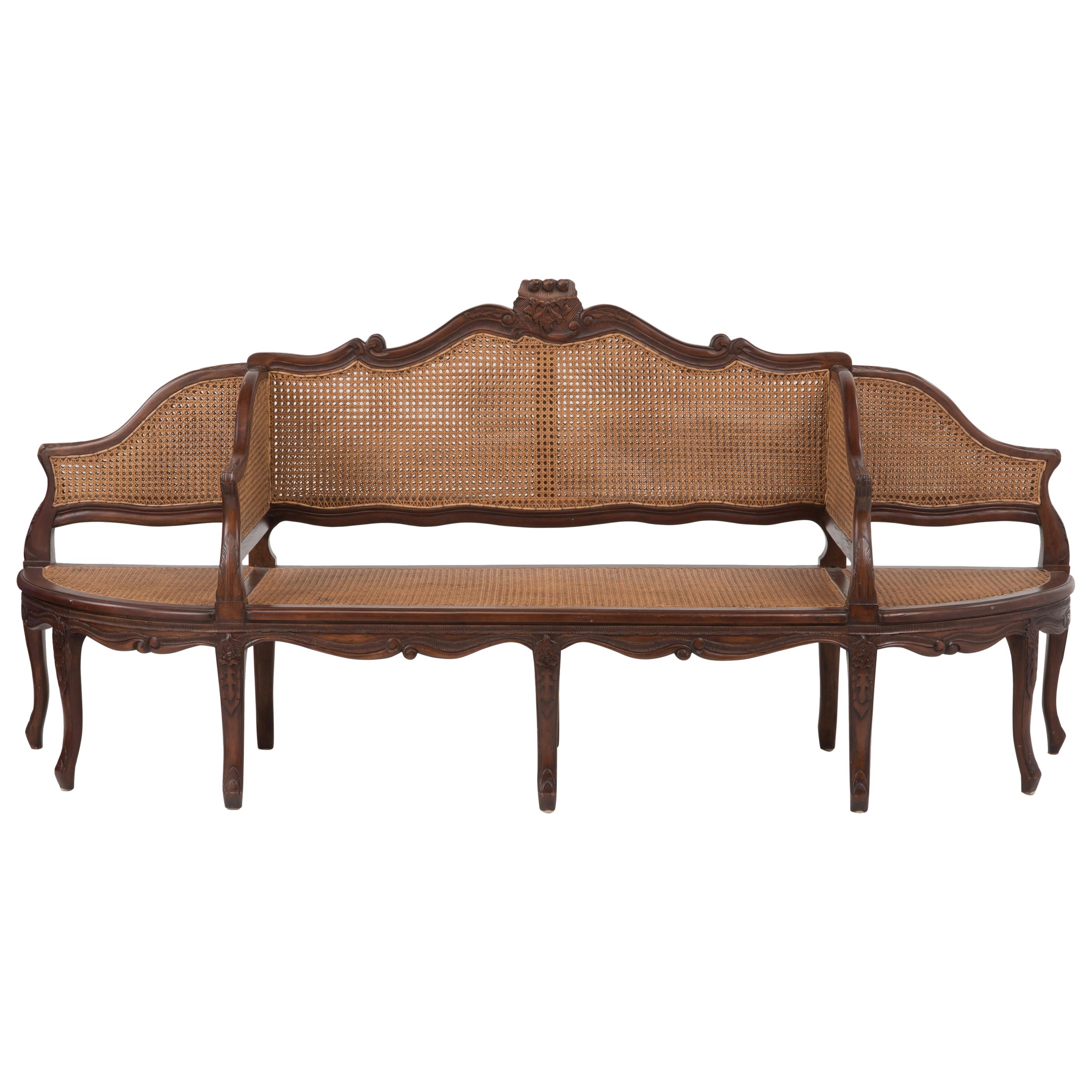 Spectacular Ornately Carved and Caned 3 Section Bench Settee Loveseat
