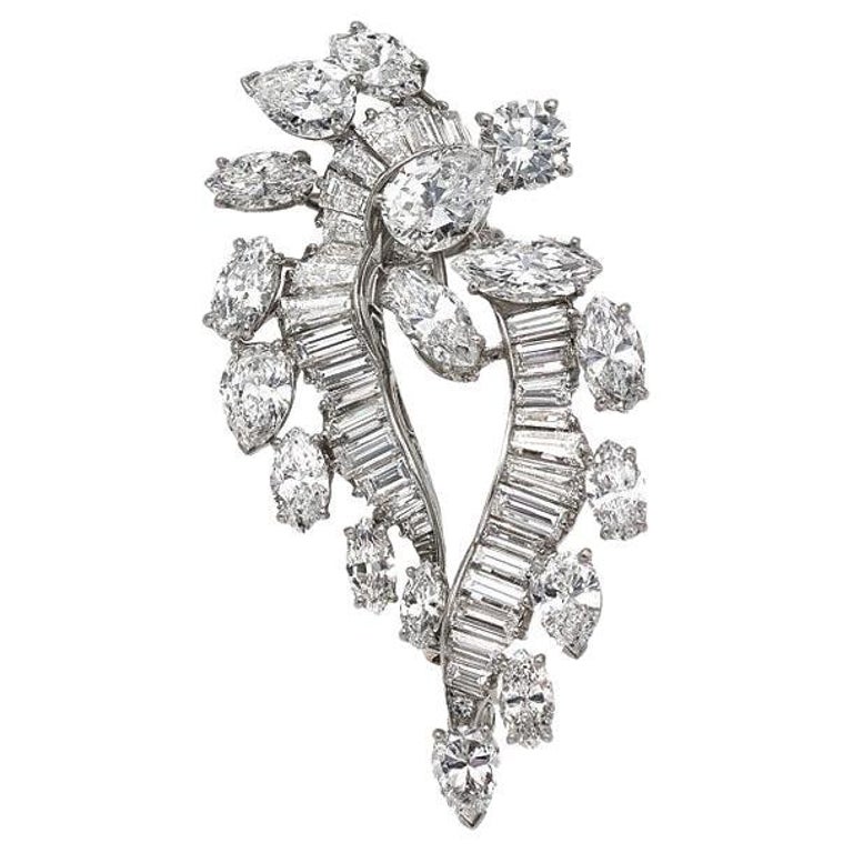 Spectacular Oscar Heyman Diamond Double-Clip Platinum Brooch For Sale ...