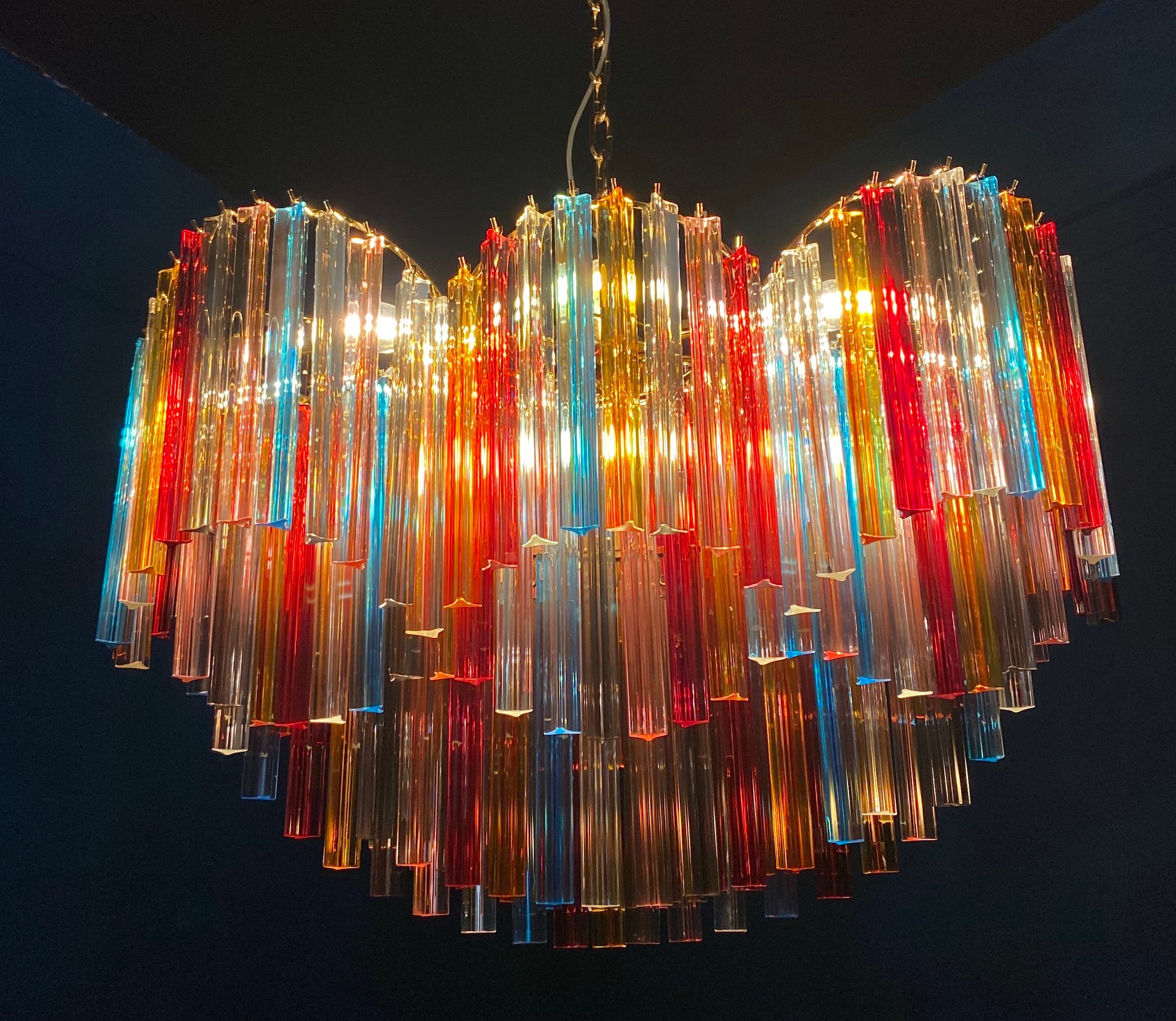 Mid-Century Modern Spectacular Oval Shaped Multi-Color Triedi Murano Glass Chandelier For Sale