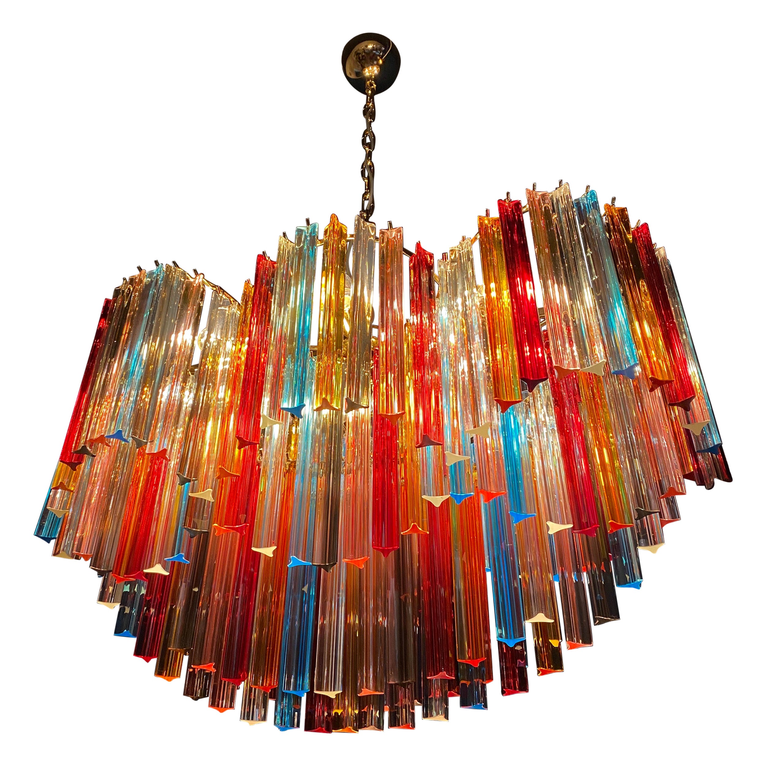 Italian Spectacular Oval Shaped Multi-Color Triedi Murano Glass Chandelier For Sale
