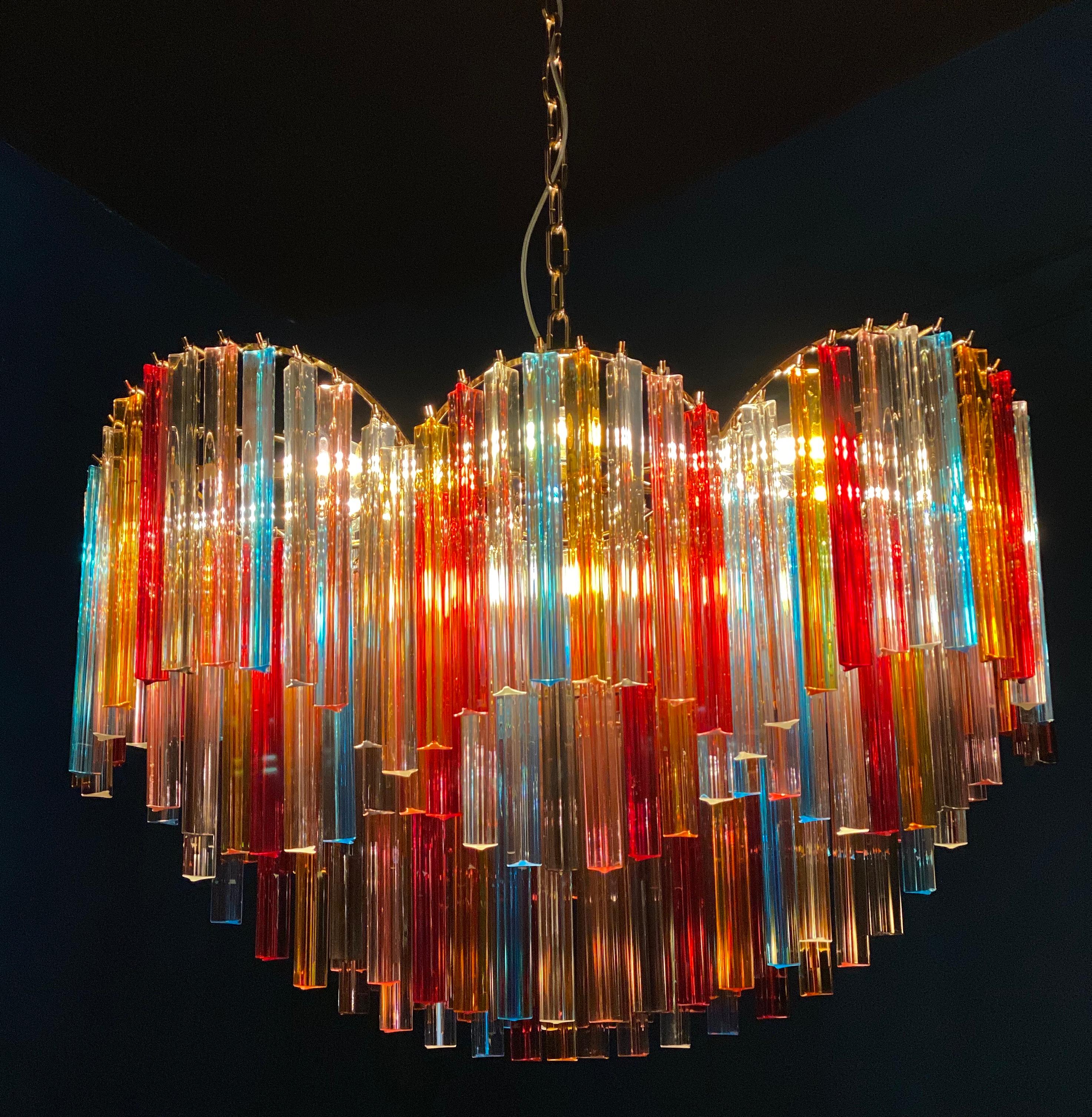 Contemporary Spectacular Oval Shaped Multi-Color Triedi Murano Glass Chandelier For Sale