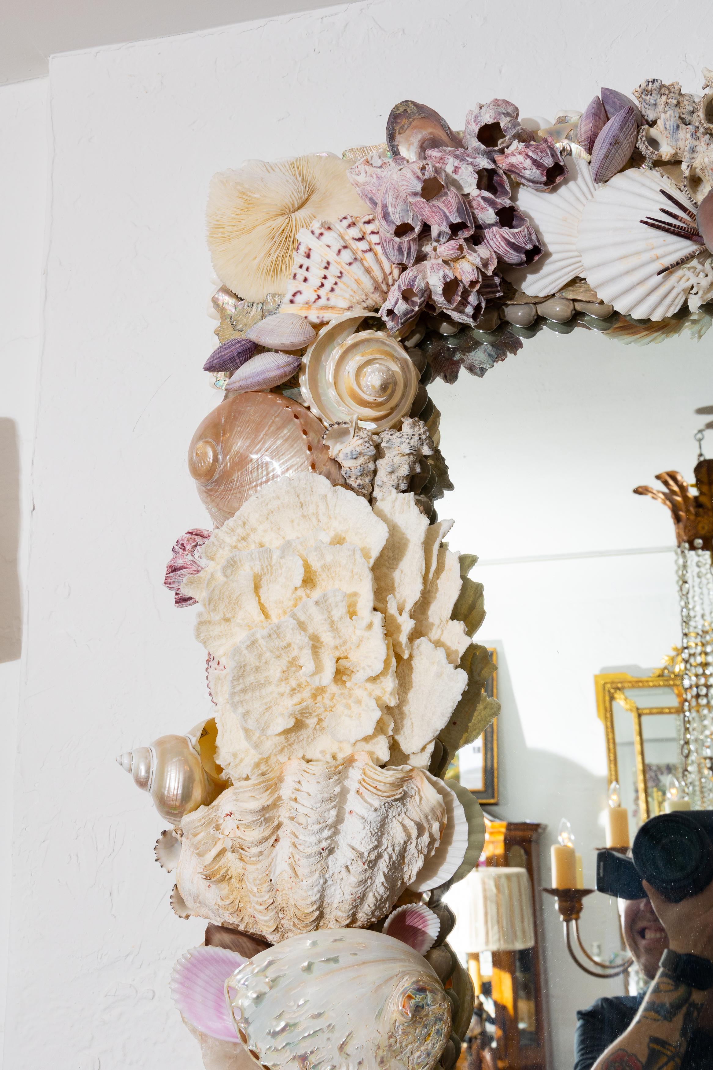 Unknown Spectacular Oversized Shell Encrusted Mirror For Sale