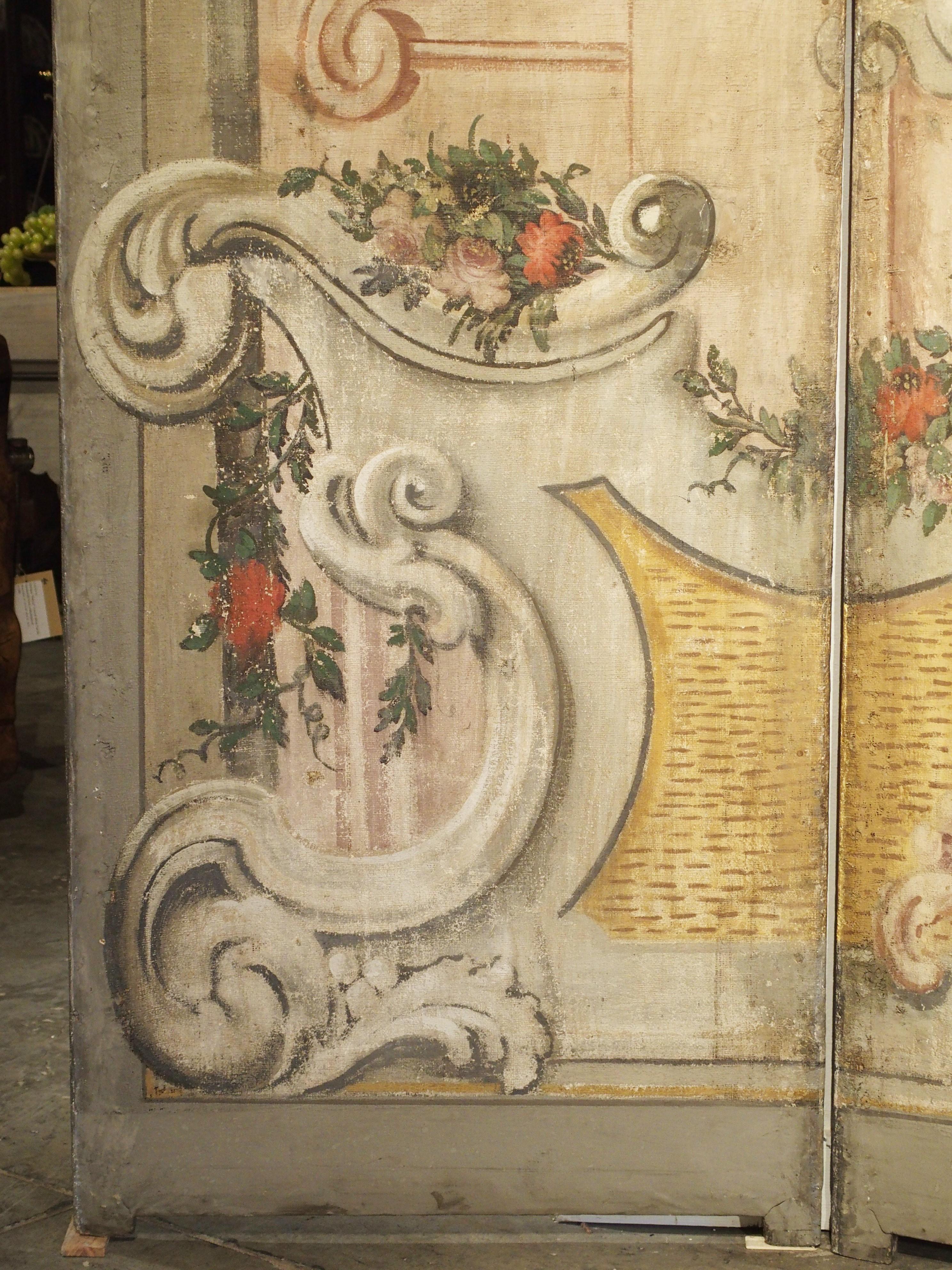 Canvas Spectacular Painted Six-Panel Armorial Baroque Screen from Italy, Circa 1700 For Sale