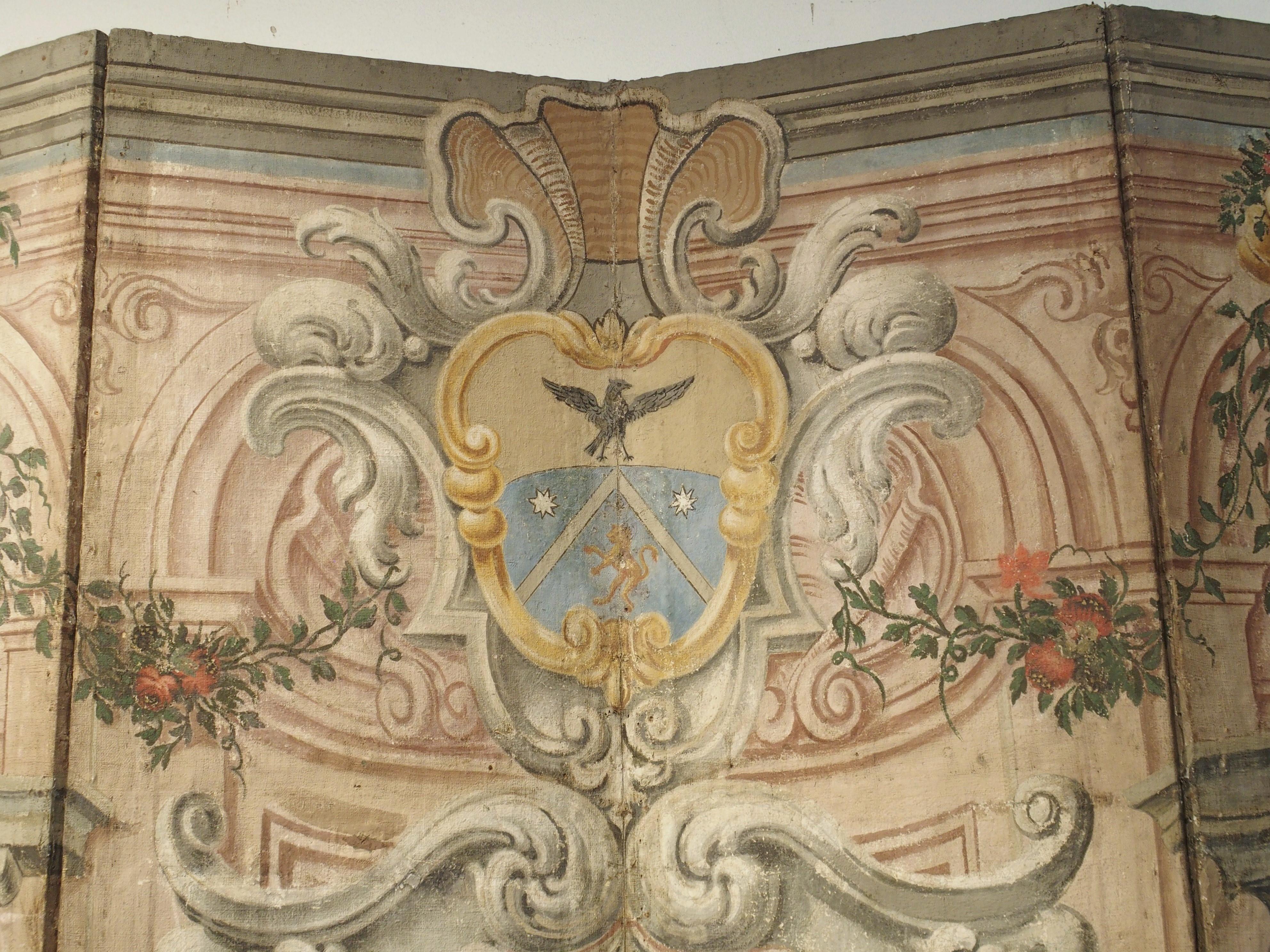 Spektakulärer bemalter sechsteiliger Wappen-Barockschirm mit Wappen aus Italien, um 1700 im Angebot 5