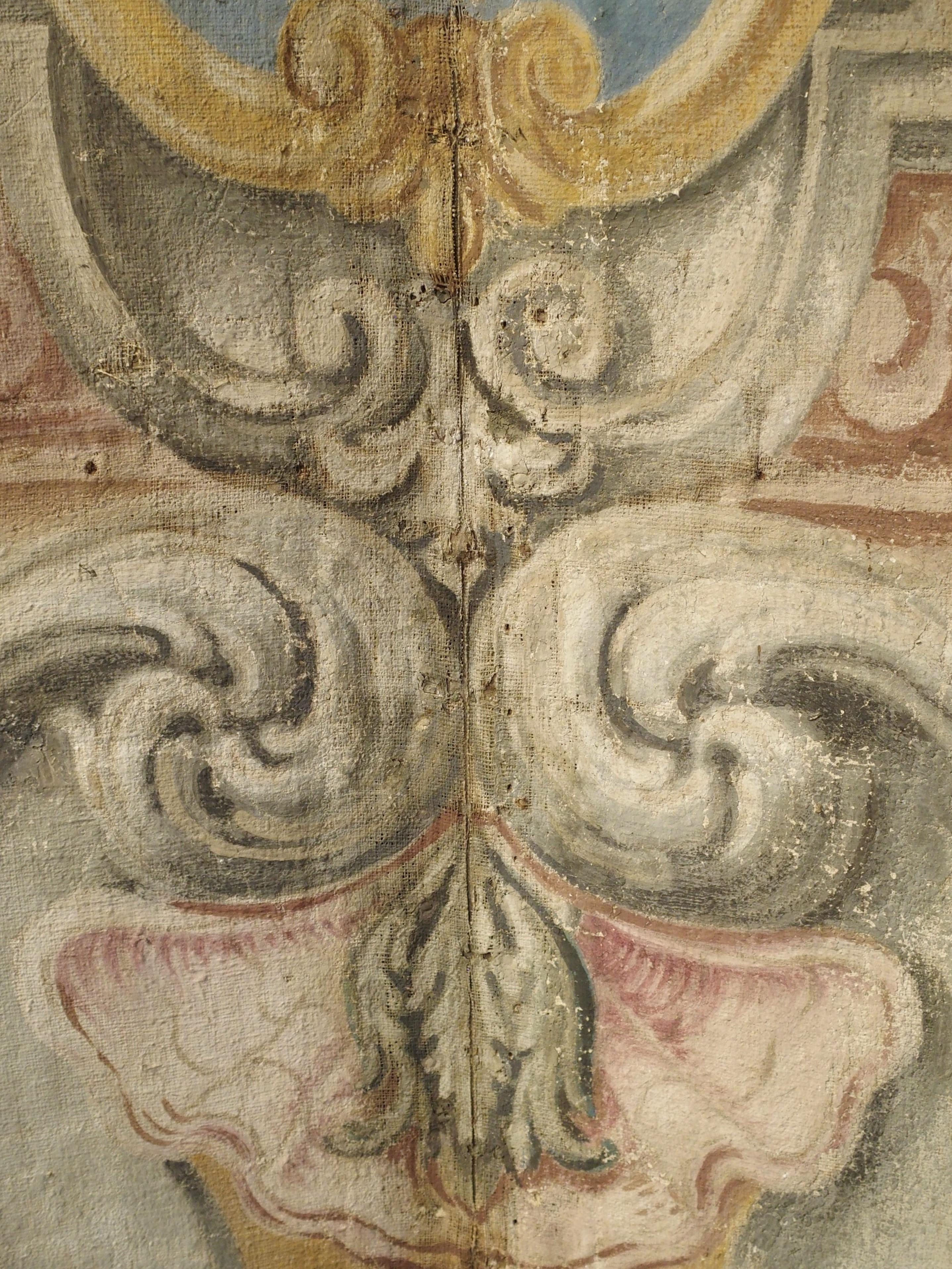Spektakulärer bemalter sechsteiliger Wappen-Barockschirm mit Wappen aus Italien, um 1700 (Handbemalt) im Angebot