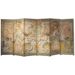 Spettacolare paravento barocco a sei pannelli dipinto proveniente dall'Italia, circa 1700