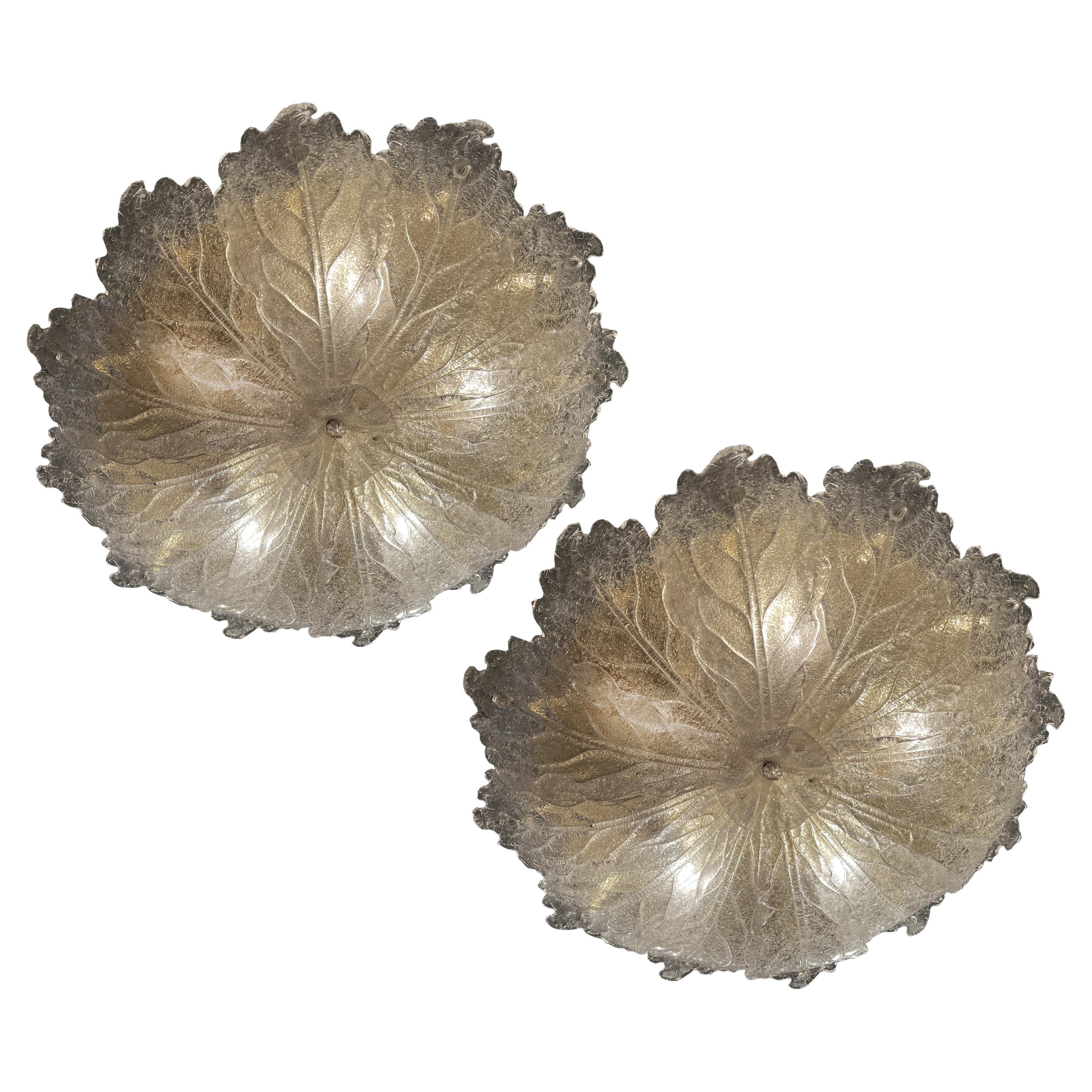 Spectacular Pair Ceiling Lamps by Barovier & Toso, Murano, 1980s