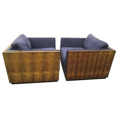 Spectacular Pair Milo Baughman Art Deco Rosewood Cube Chair, Mid-Century Modern