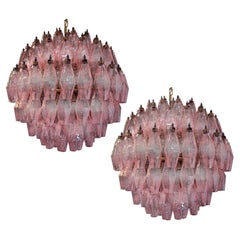 Spectacular Pair Murano Pink Poliedri Chandeliers Carlo Scarpa Style, Murano