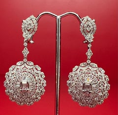 Spectacular Pair of 10.75 Carat Diamond Medallion 18K White Gold Drop Earrings