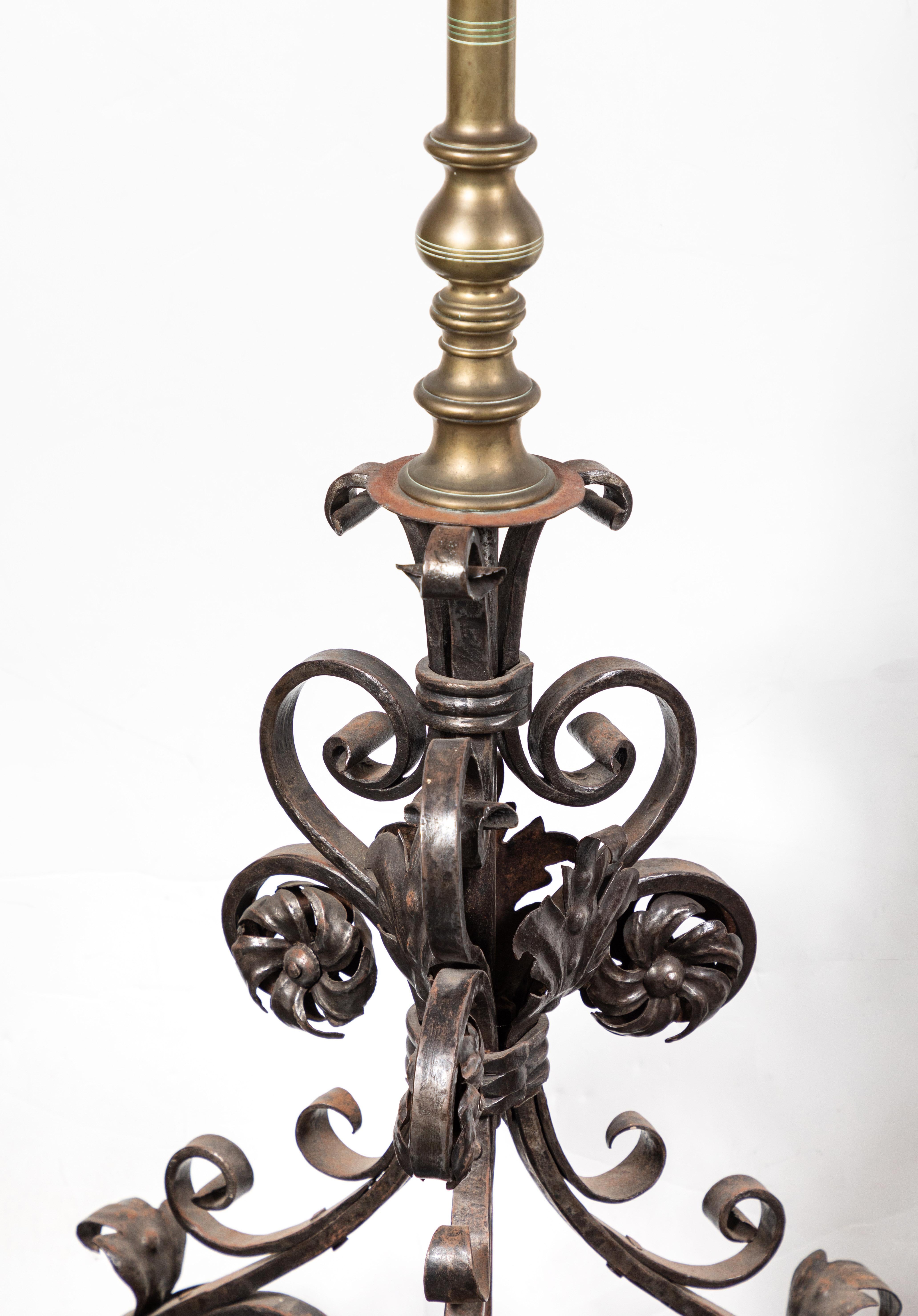 Italian Spectacular Pair of 18th Century Iron Candlesticks
