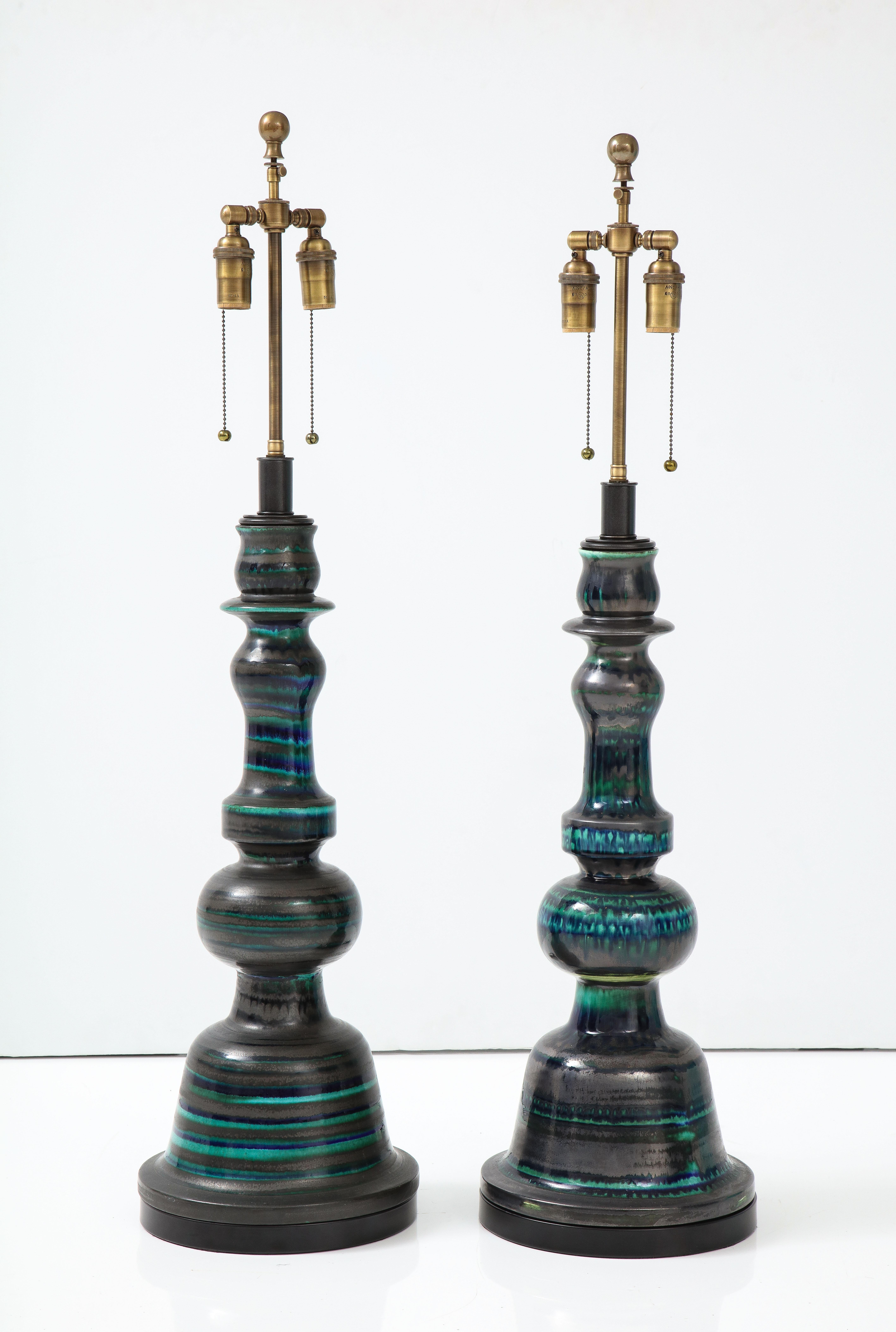 Glazed Spectacular Pair of 1960's Italian Ceramic Lamps
