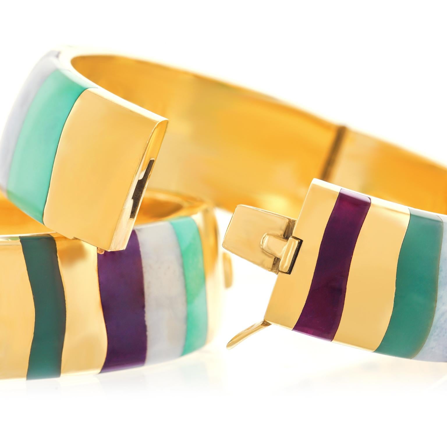 Angela Cummings for Tiffany Pair of Inlaid Stone Gold Bangles 3