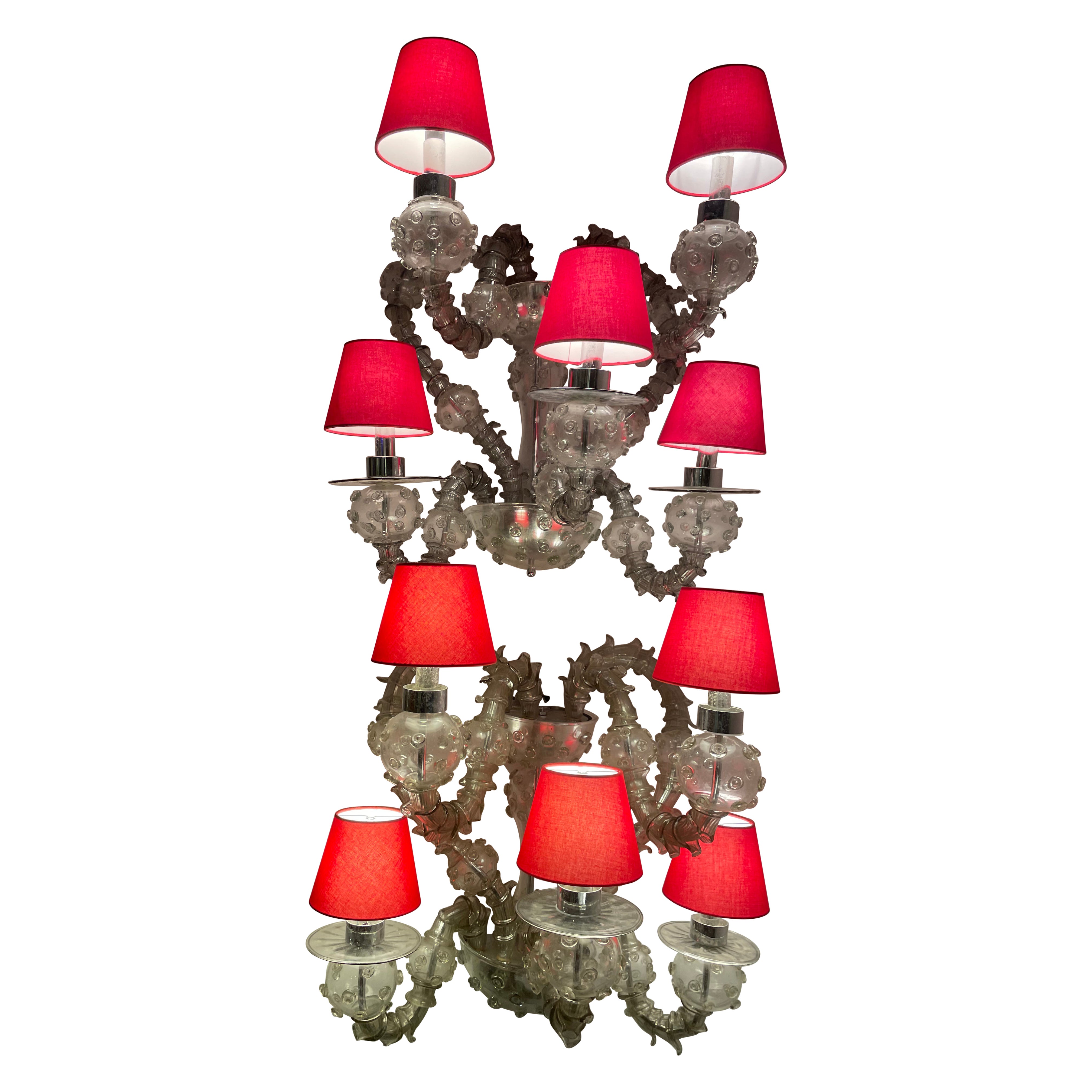 Spectacular Pair of  Baroque Wall Light by Venini Murano, Italy 1980.