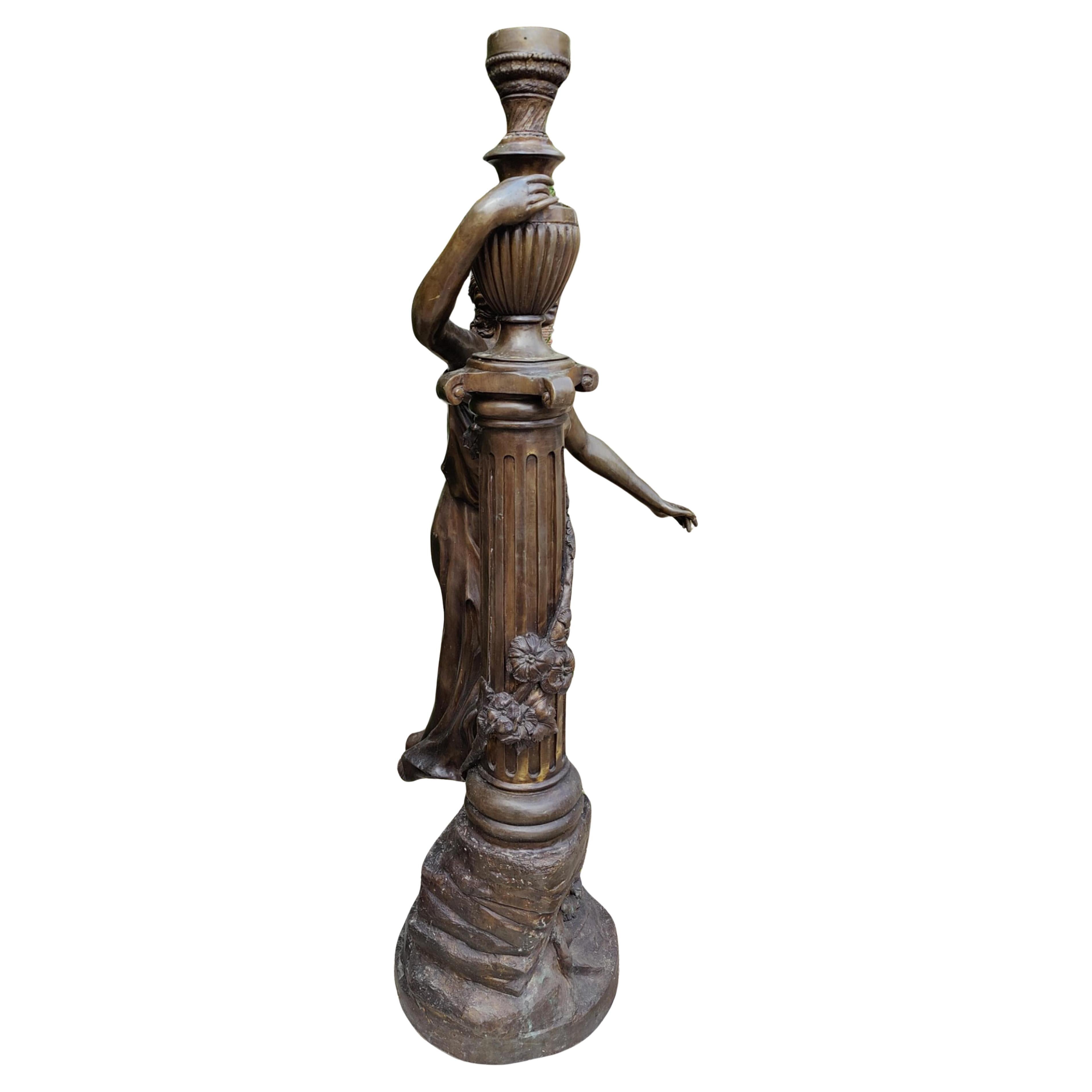 Art Deco Spectacular Pair of Bronze Torch Holders. 19th century  From Venice H: 175cm For Sale