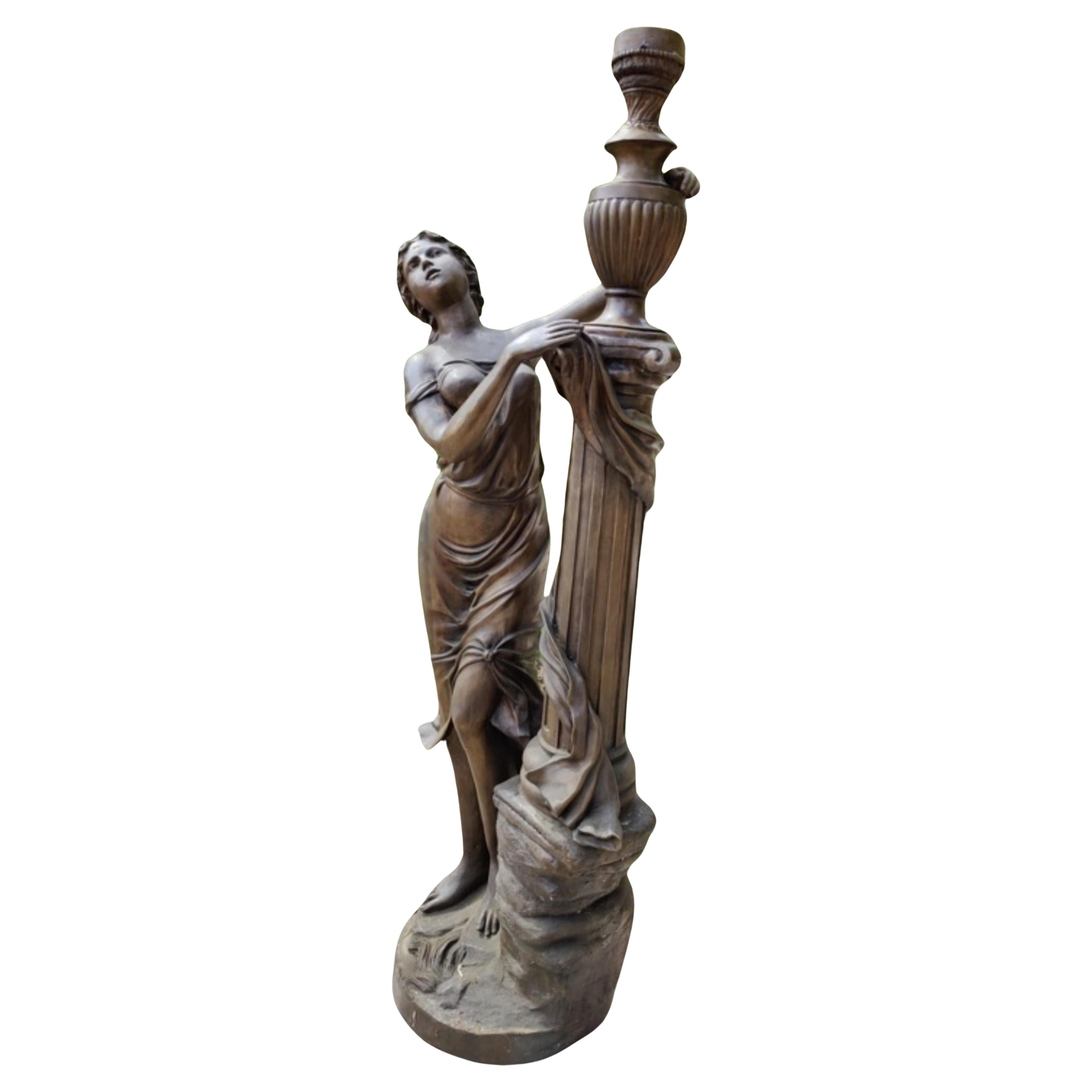 Italian Spectacular Pair of Bronze Torch Holders. 19th century  From Venice H: 175cm For Sale