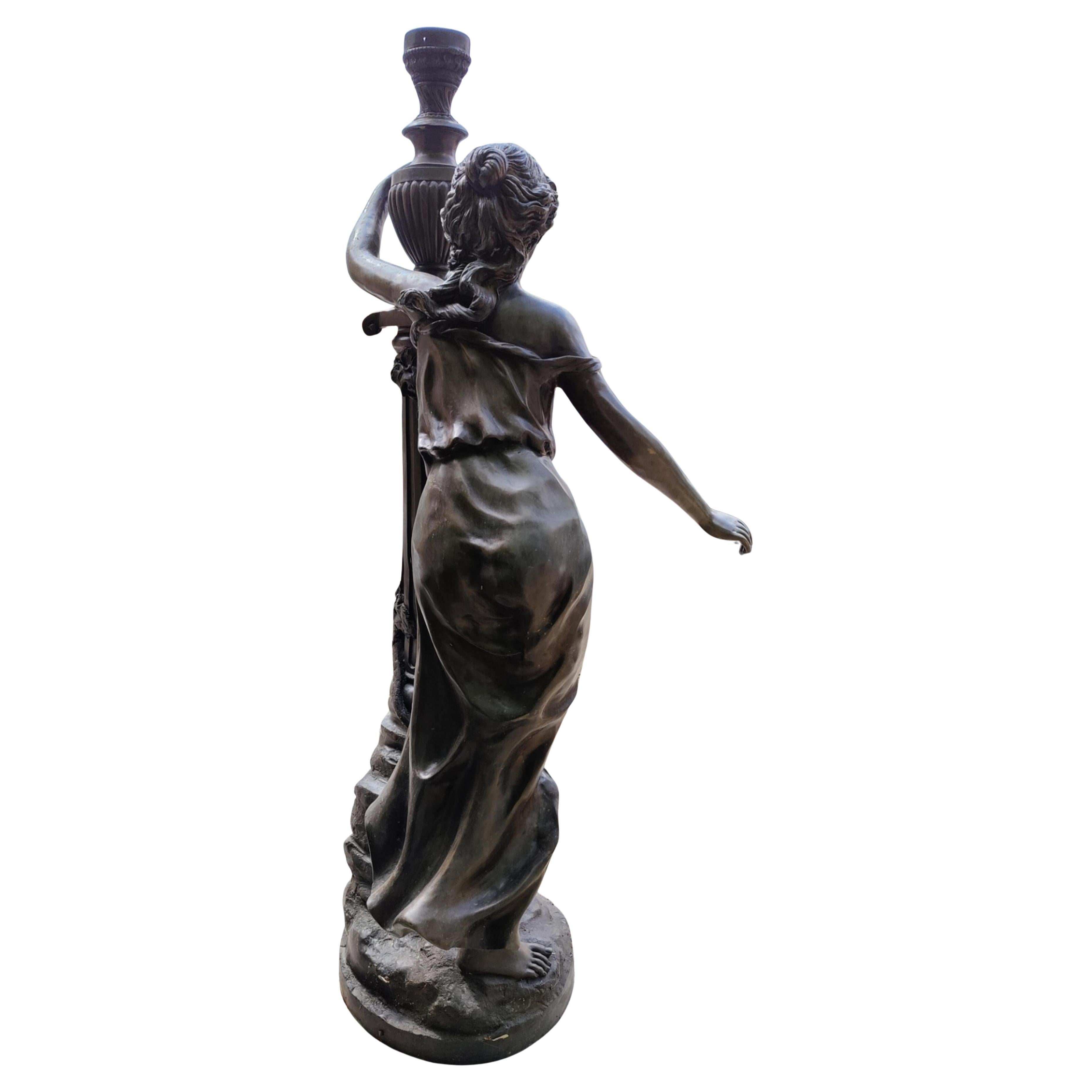 Hand-Crafted Spectacular Pair of Bronze Torch Holders. 19th century  From Venice H: 175cm For Sale