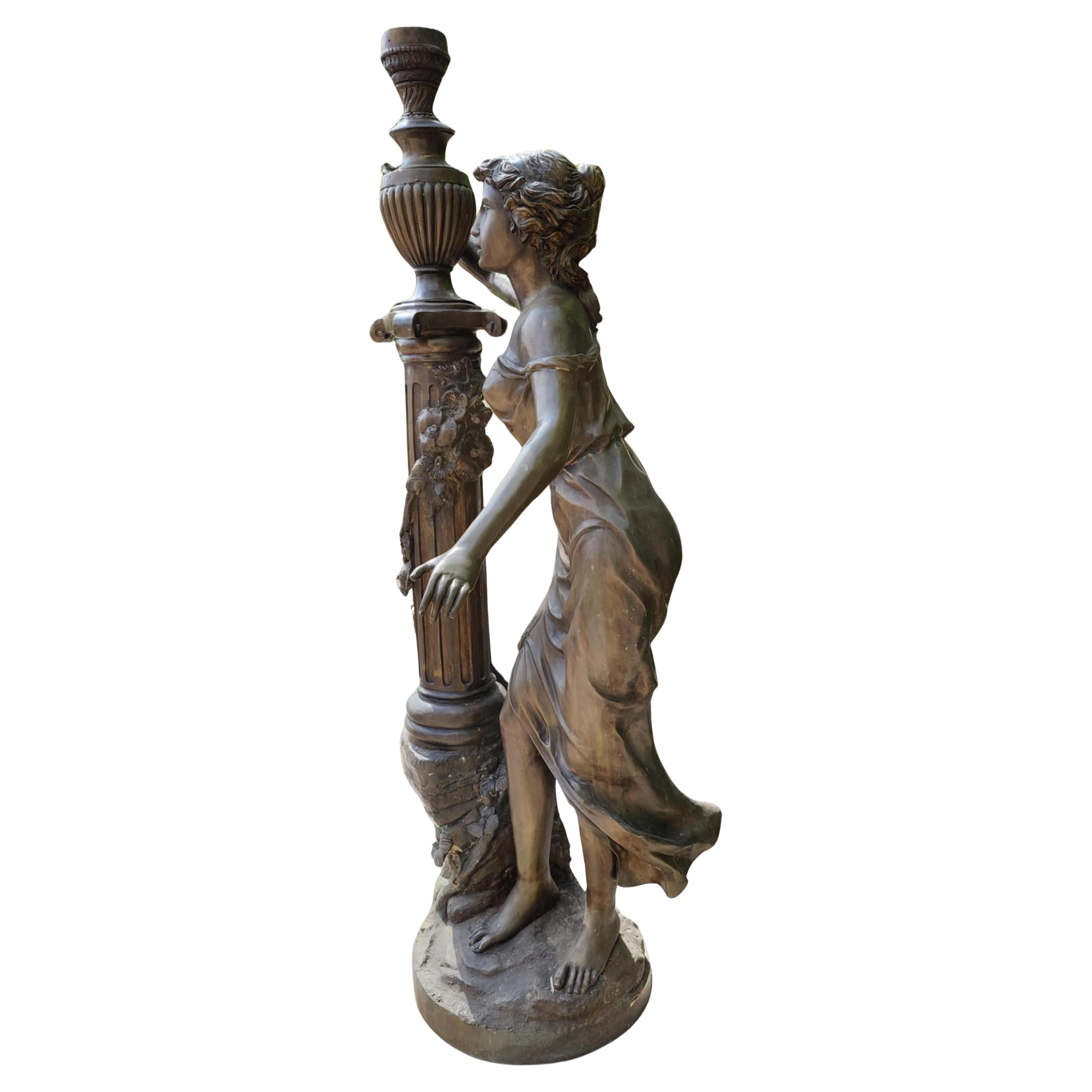 Spectacular Pair of Bronze Torch Holders. 19th century  From Venice H: 175cm In Good Condition For Sale In Madrid, ES