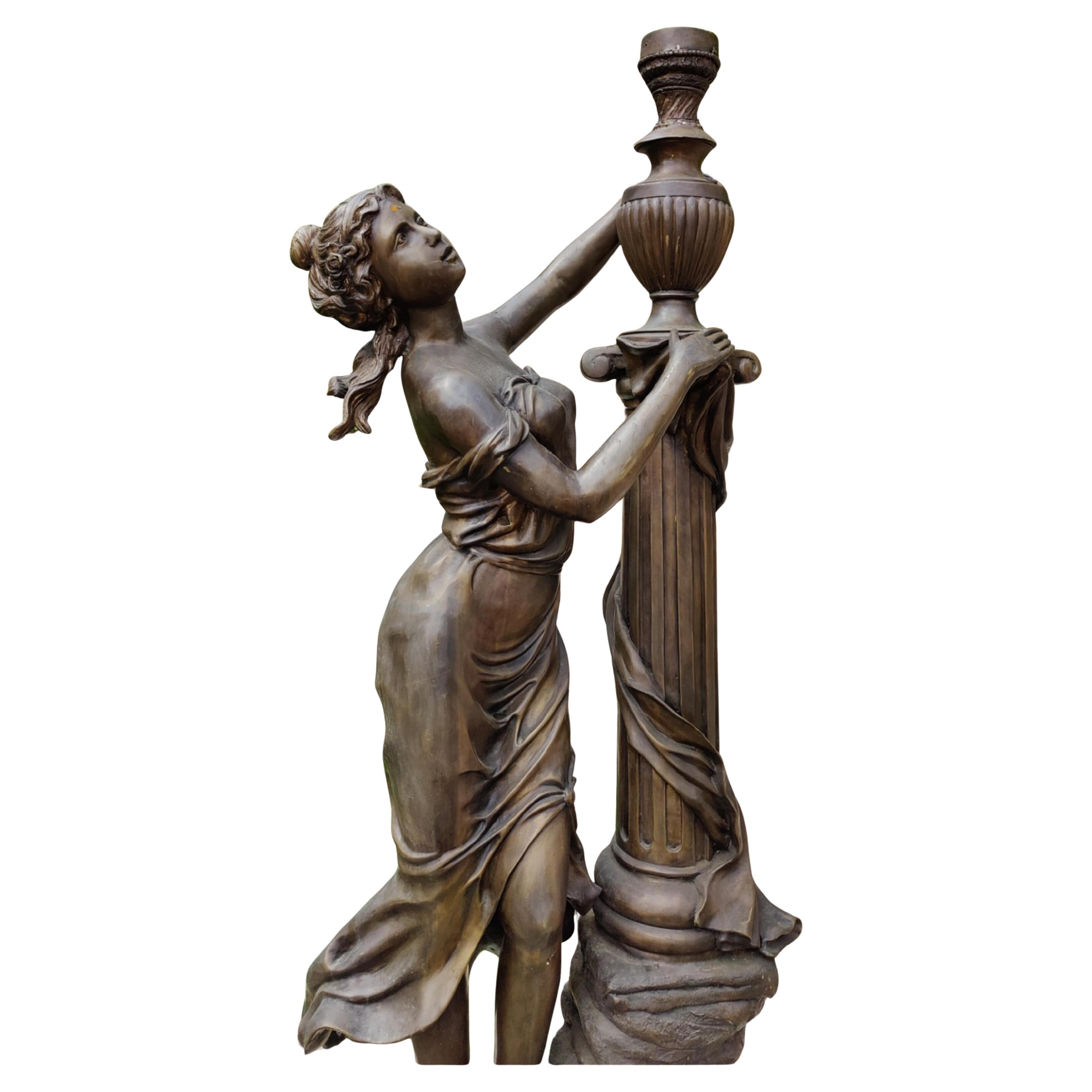 Spectacular Pair of Bronze Torch Holders. 19th century  From Venice H: 175cm For Sale 1