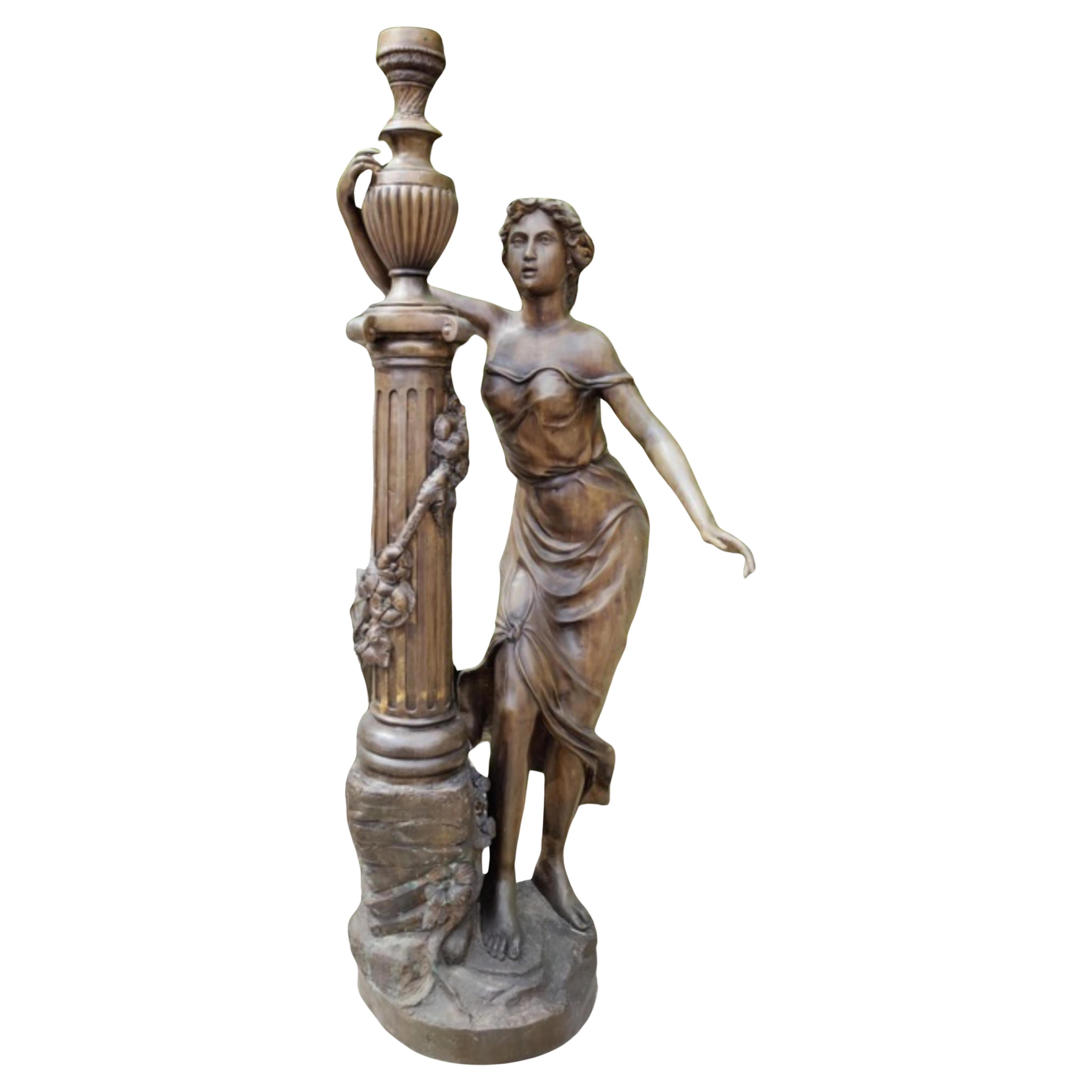 Spectacular Pair of Bronze Torch Holders. 19th century  From Venice H: 175cm For Sale 2