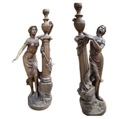 Spectacular Pair of Bronze Torch Holders. 19th century  From Venice H: 175cm
