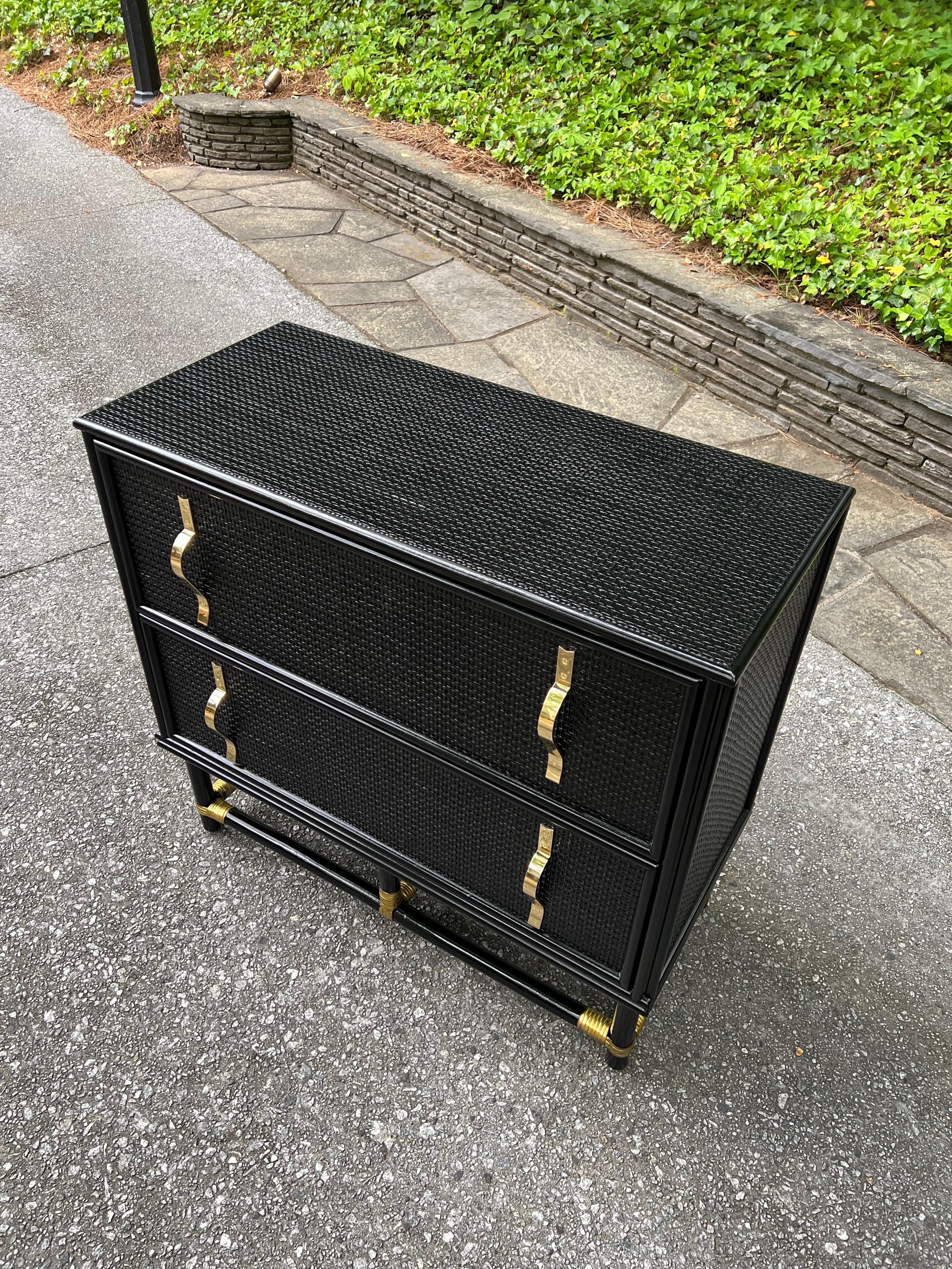 Spectacular Pair of Cane and Brass Doors and Drawers Commodes by Tommi Parzinger For Sale 8